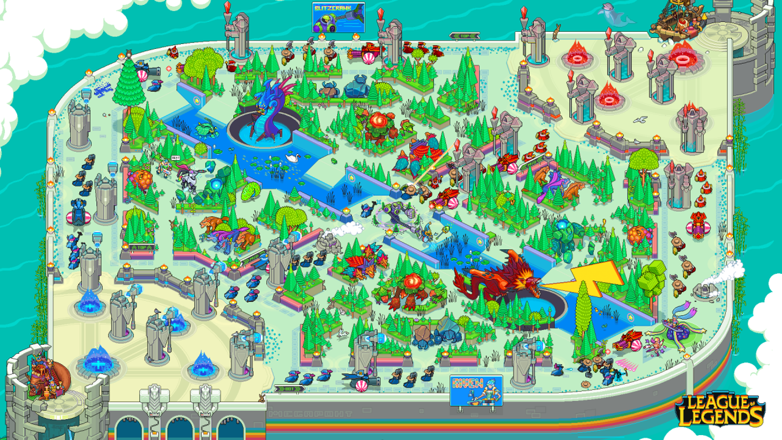 This pixel art wallpaper for League of Legends map Summoner's Rift contains hidden secrets