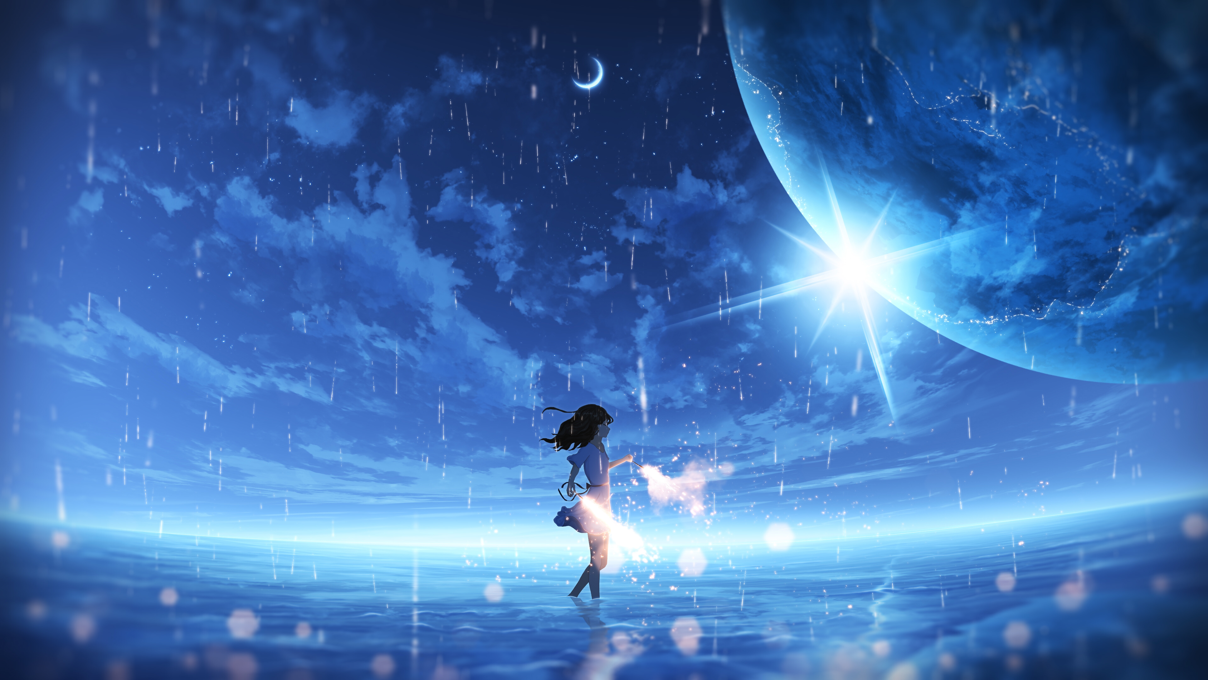 Moonlit Rain Dance Ultra HD Anime Original Wallpaper by furi / ふーり