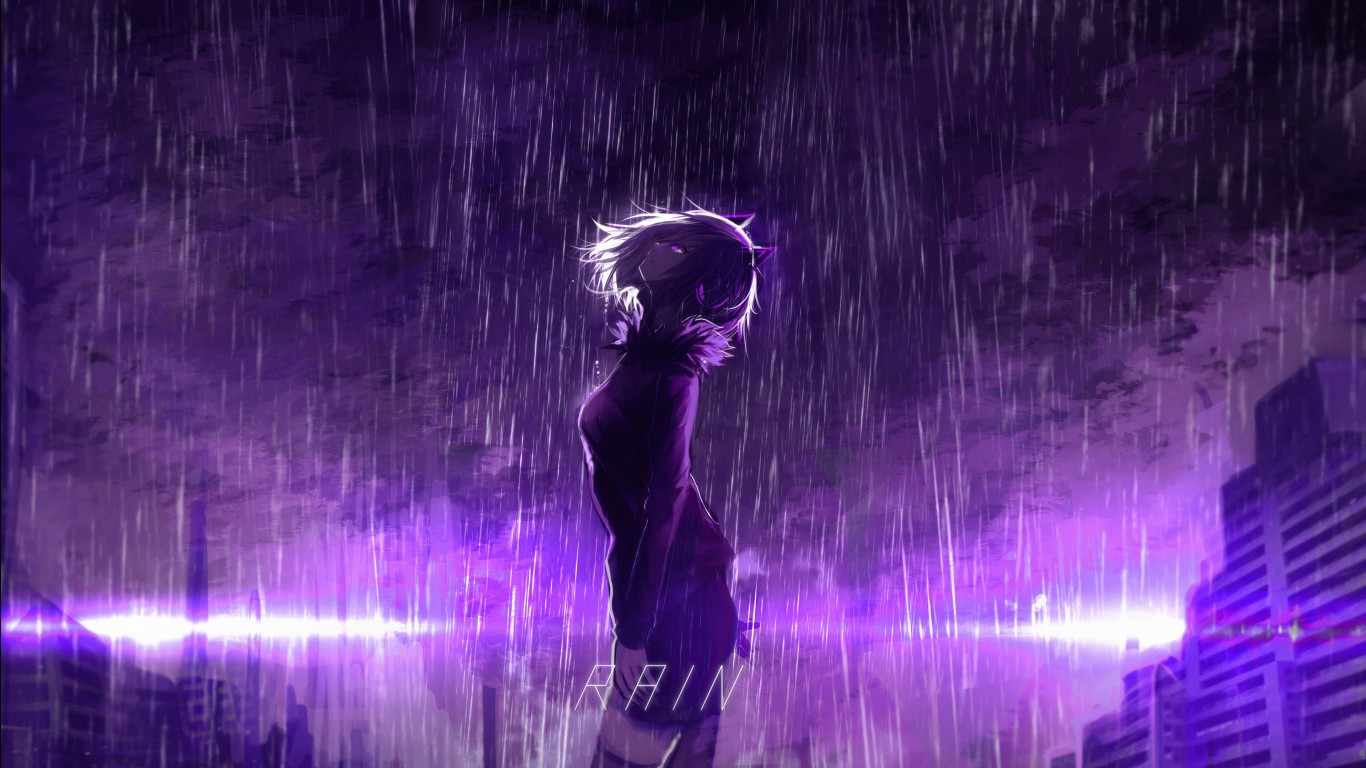 Short Hair Anime Girl Rain Falling Background 4K HD Anime Girl Wallpaper