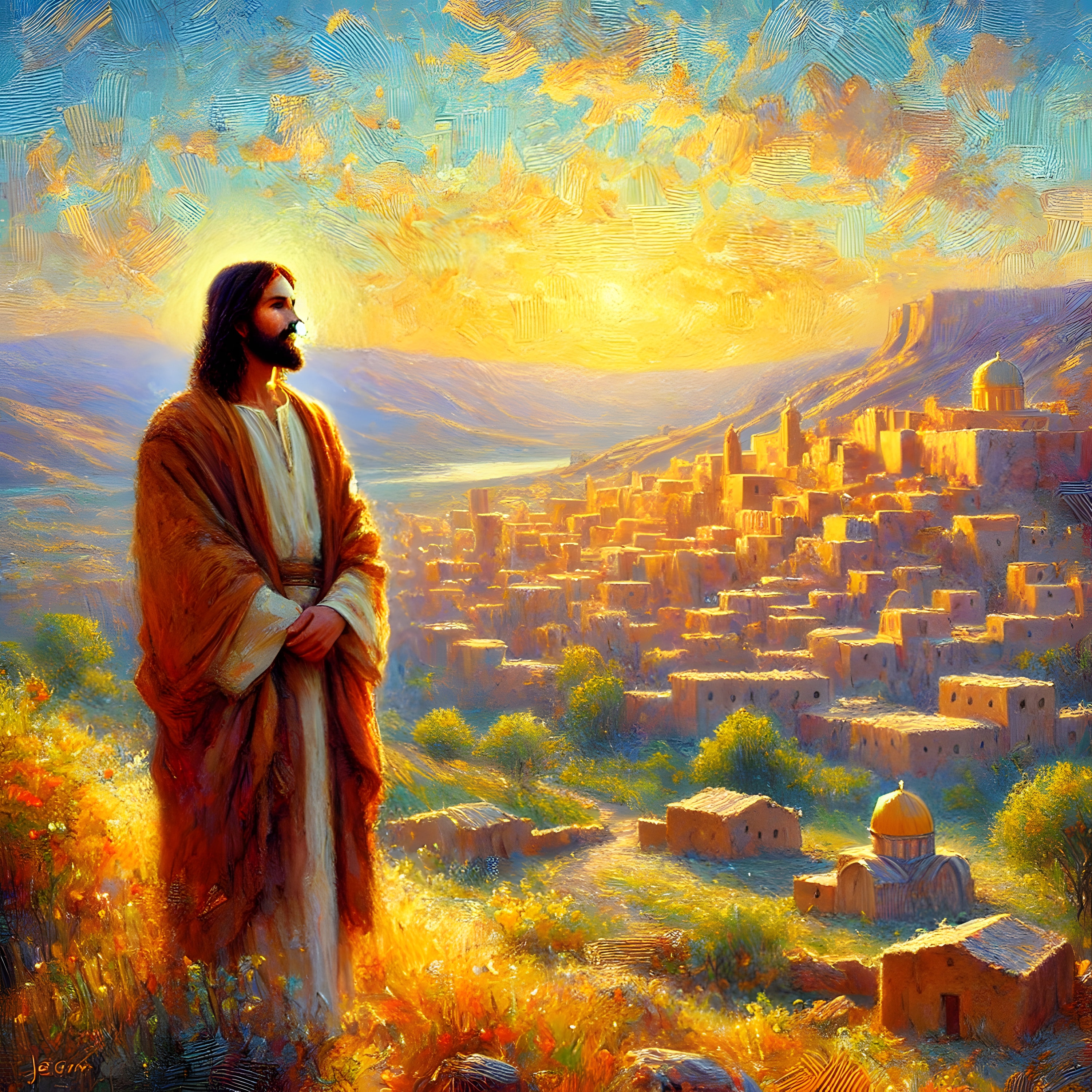 Christian Artwork: the Light of Nazareth Printable, Digital Download Image of Jesus Standing and Looking Over the City. Bible Art of Jesus