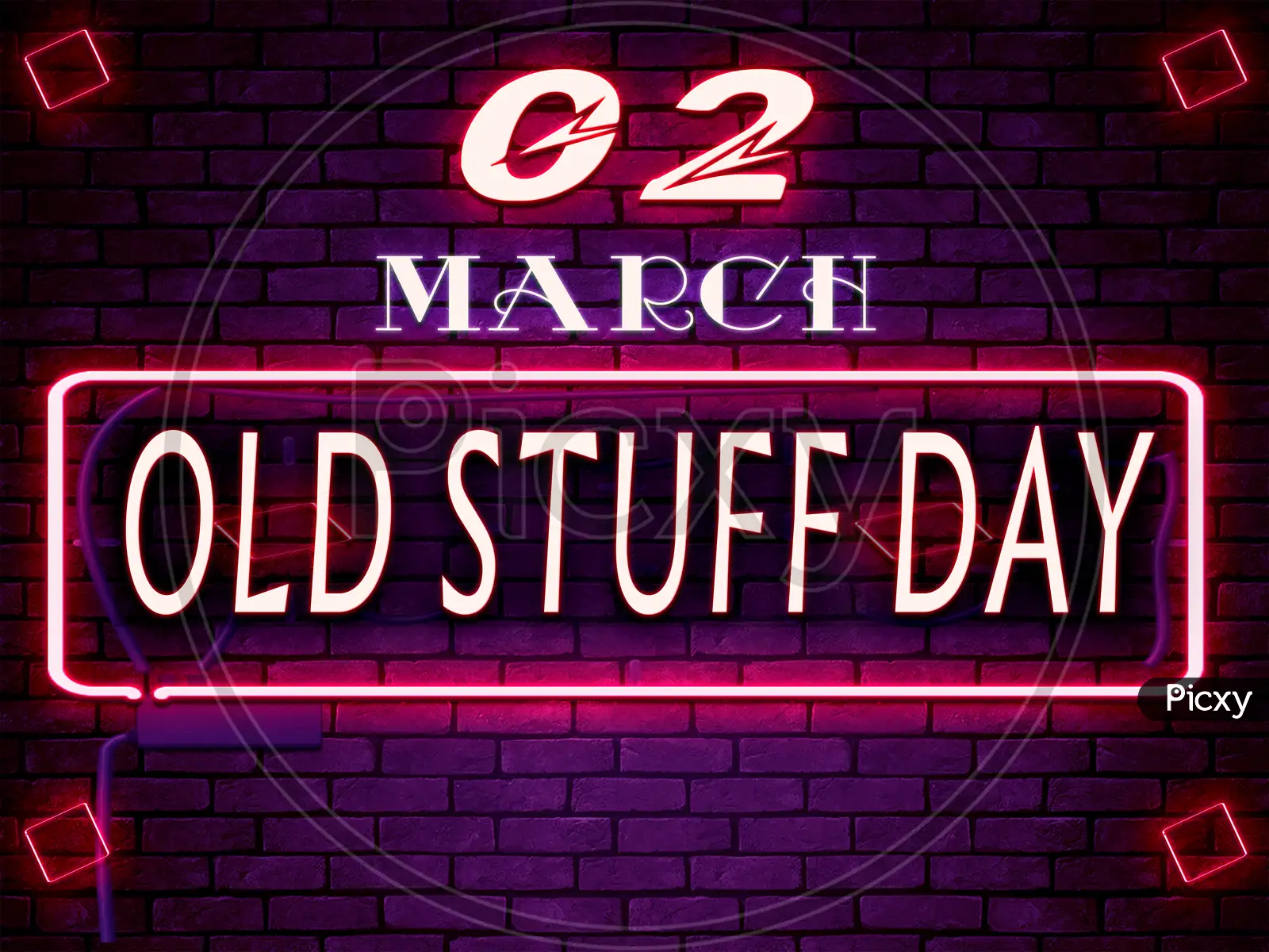 Image Of 02 March Old Stuff Day, Neon Text Effect On Bricks Background OQ013627 Picxy