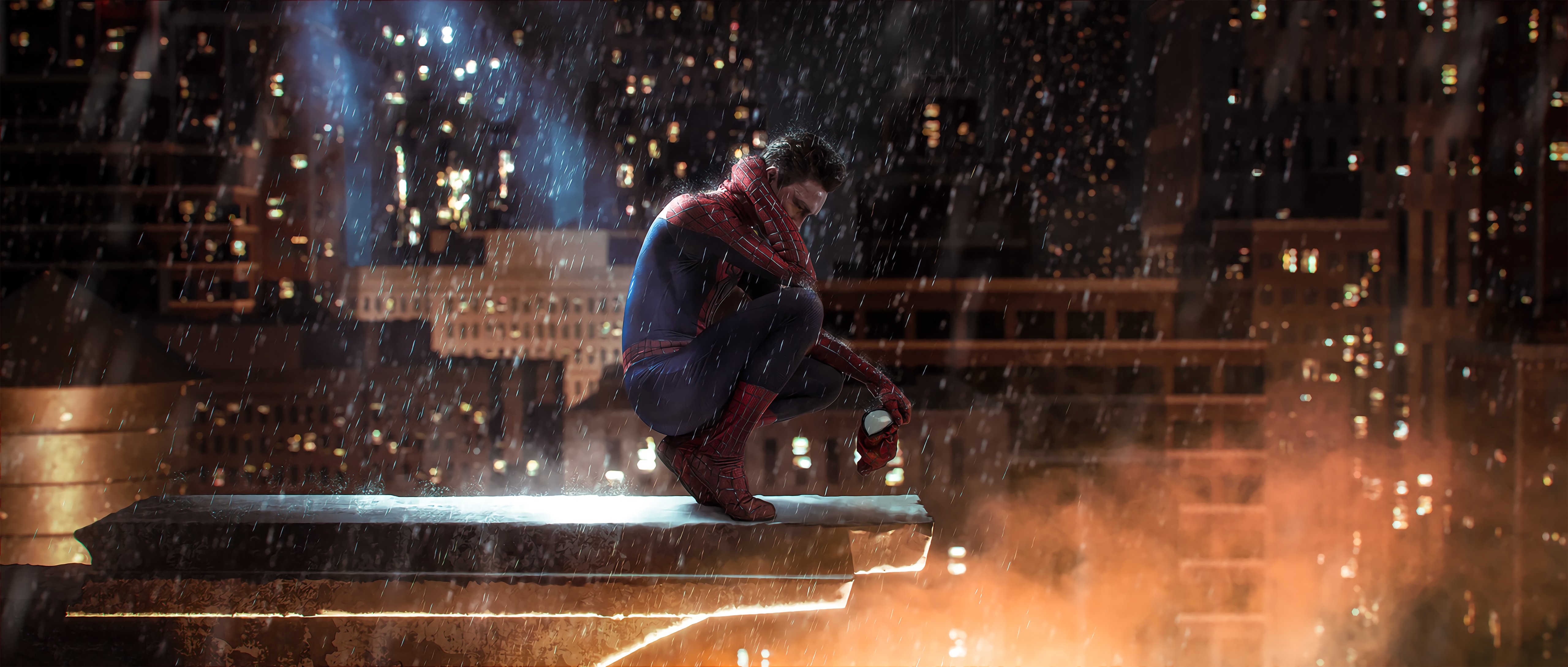 Spider Man without mask under the rain Wallpaper 5k for Desktop