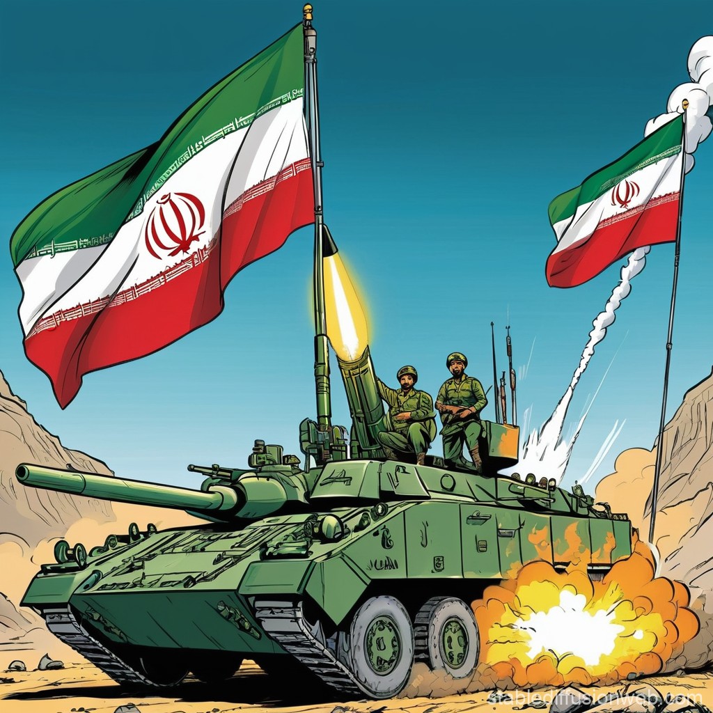 Iran Launching Missiles with National Flag. Stable Diffusion Online