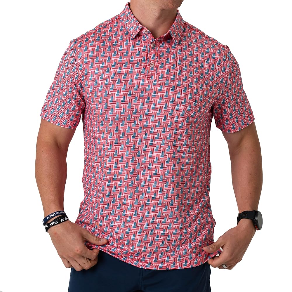 Burlebo Men's Performance Short Sleeve Polo Golf Shirt. American Flag, Clothing, Shoes & Jewelry