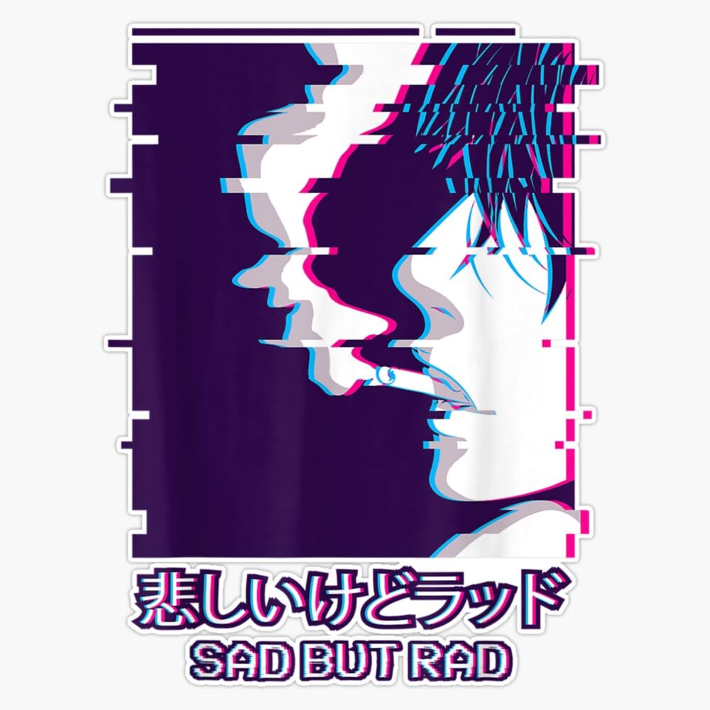 Smoking Anime Boy Japanese Aesthetic Glitch But Rad Best Fashion Unisex Graphic For Men Retro Tee Women Customize Sticker Vinyl Waterproof Sticker Decal Car Laptop Wall Window