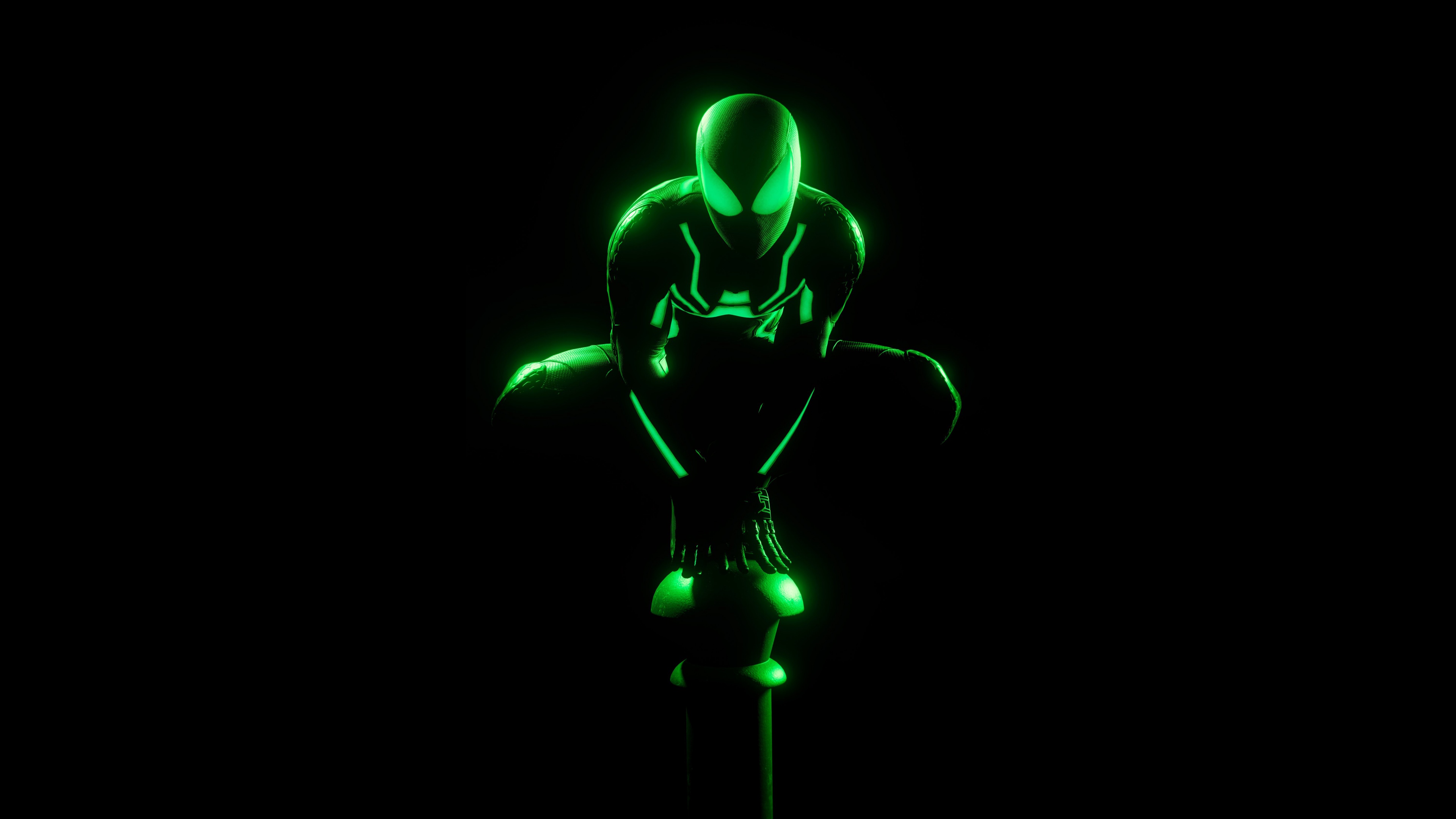 Spider Man Wallpaper 4K, Glow In Dark, Neon Green, AMOLED