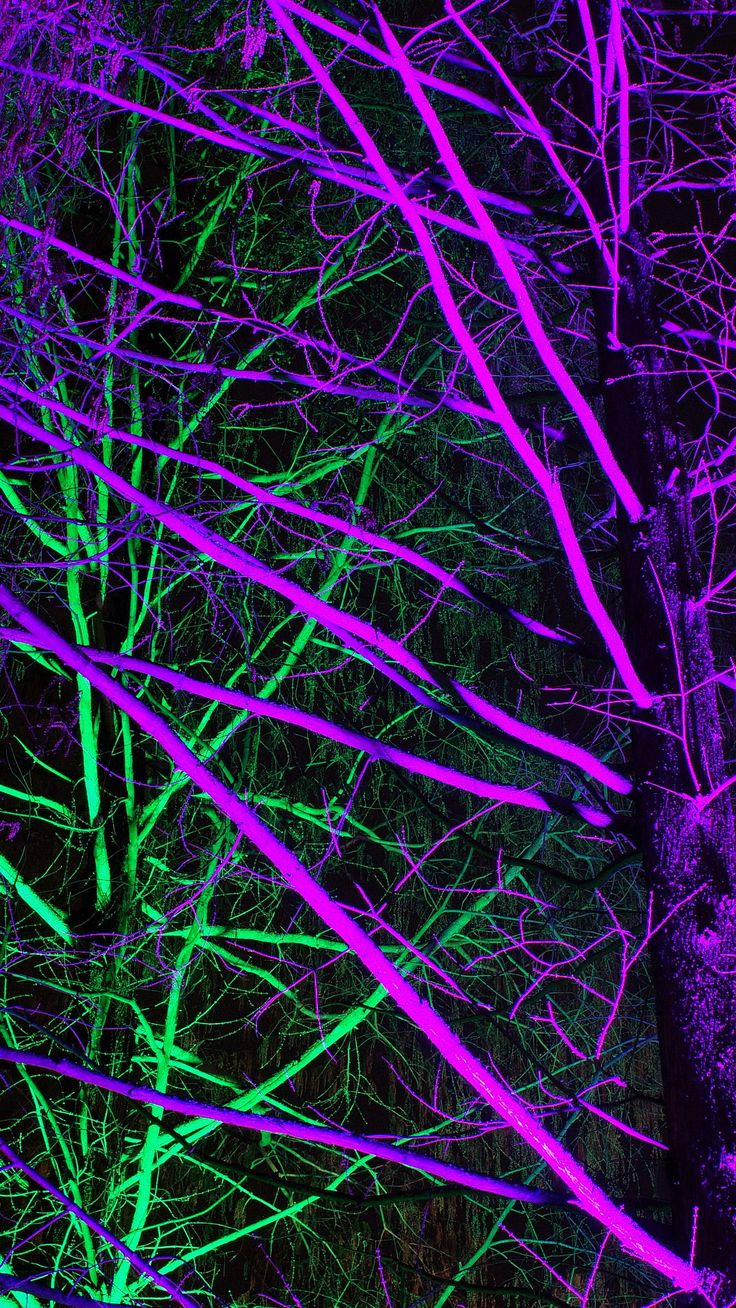 Download 1350x2400 trees, backlight, neon, purple, green wallpaper