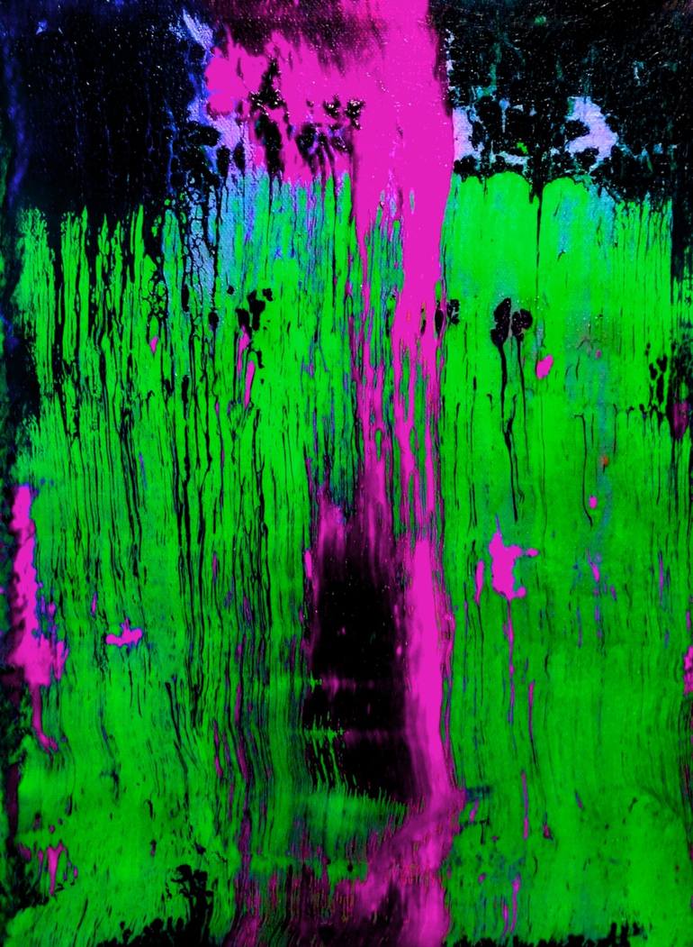 Insane neon purple stripes on incredible neon green background. Can't believe. Mixed Media by Iris Einfeldt. Saatchi Art United Kingdom