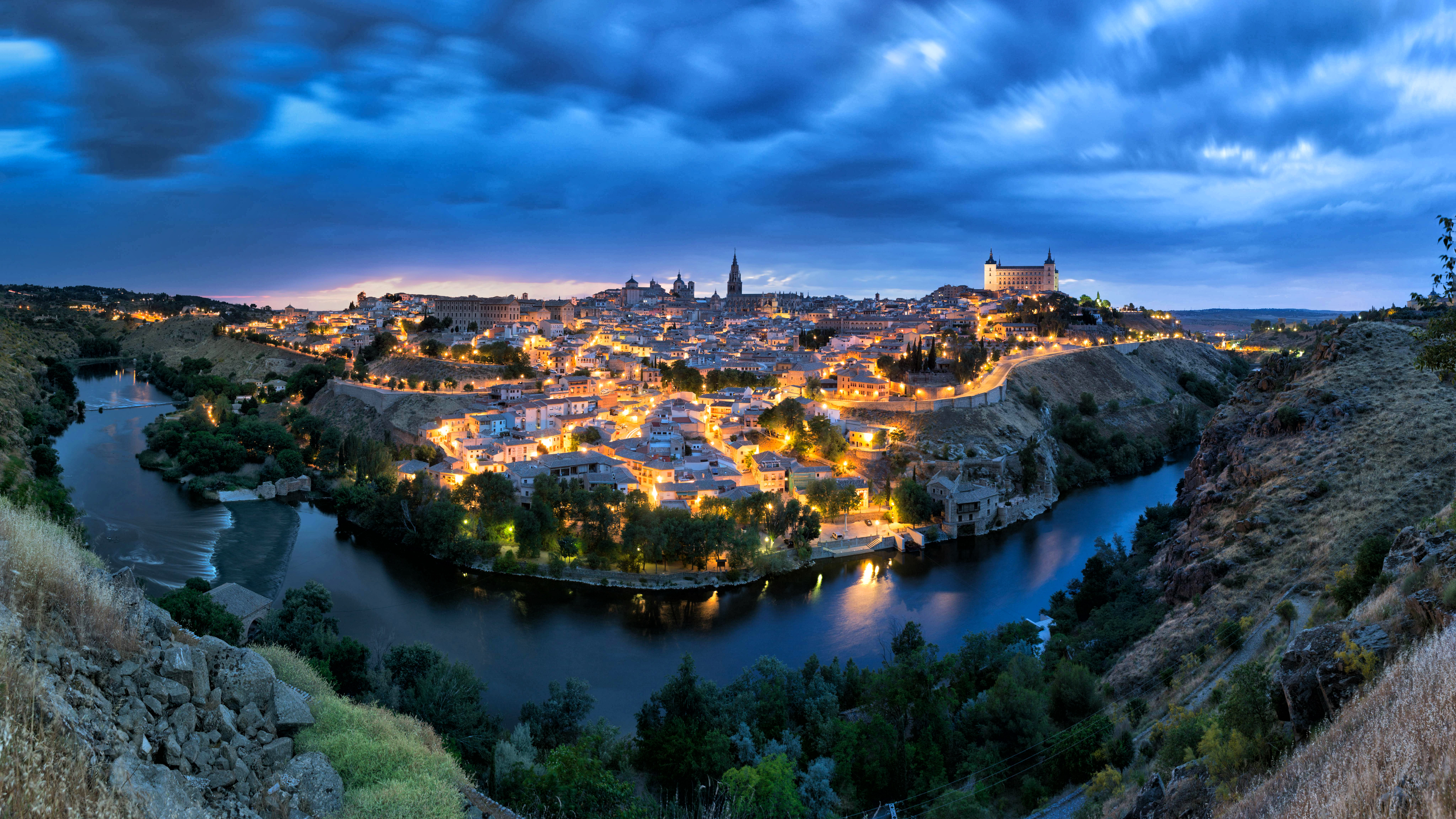 Toledo Wallpaper 4K, Spain, Cityscape, Nightscape
