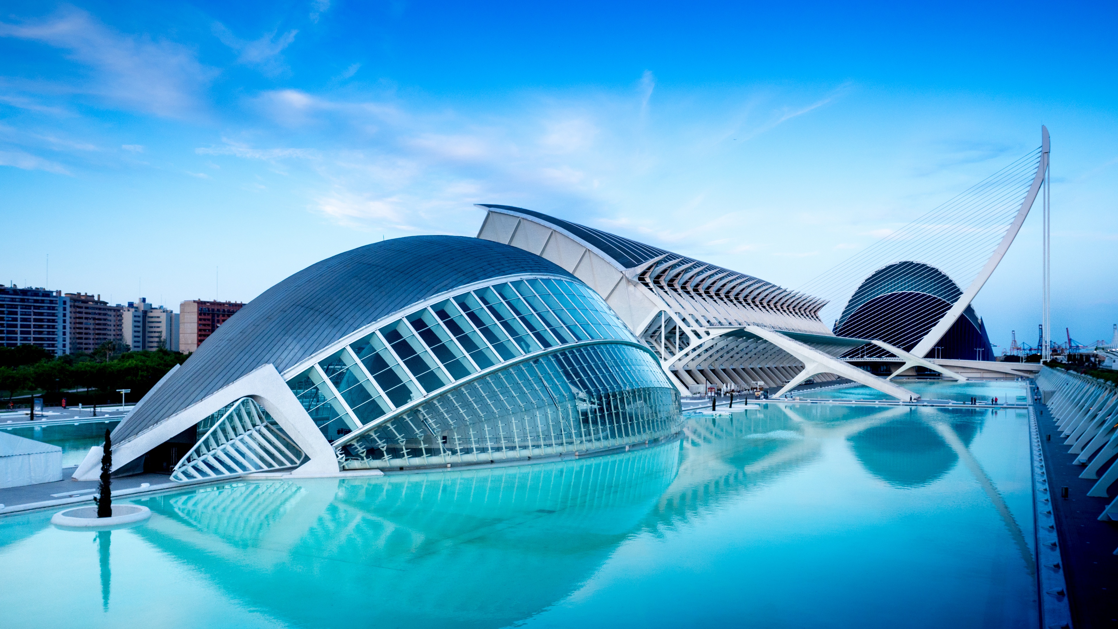 City of Arts and Sciences Wallpaper 4K, Valencia, Spain, Pool