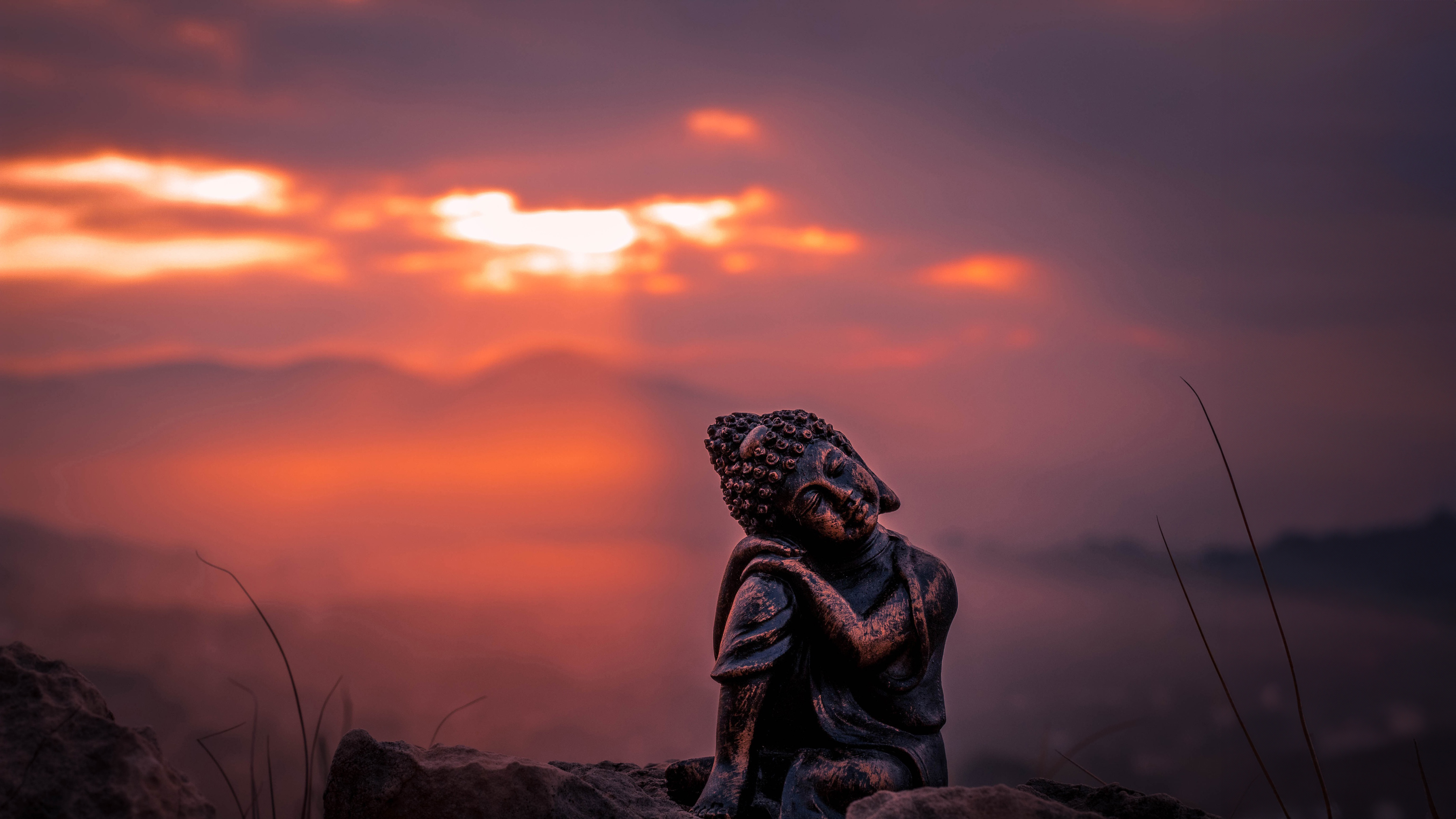 Lord Buddha Wallpaper 4K, Statue, Sunset, Cute figure
