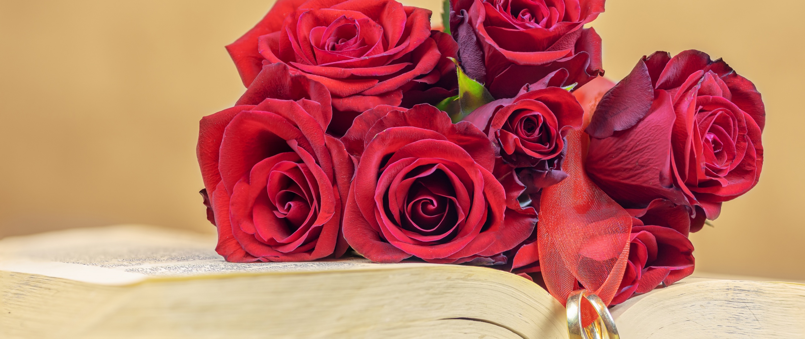 Red Roses Wallpaper 4K, Wedding rings, Book