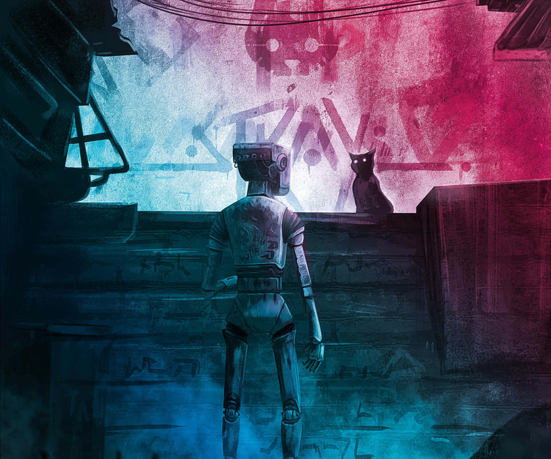 Download Stray Game Robotand Cat Encounter Wallpaper