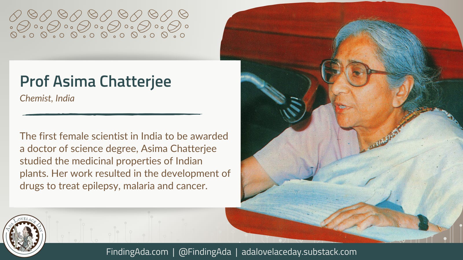 Prof Asima Chatterjee, Chemist Suw Ada Lovelace Day