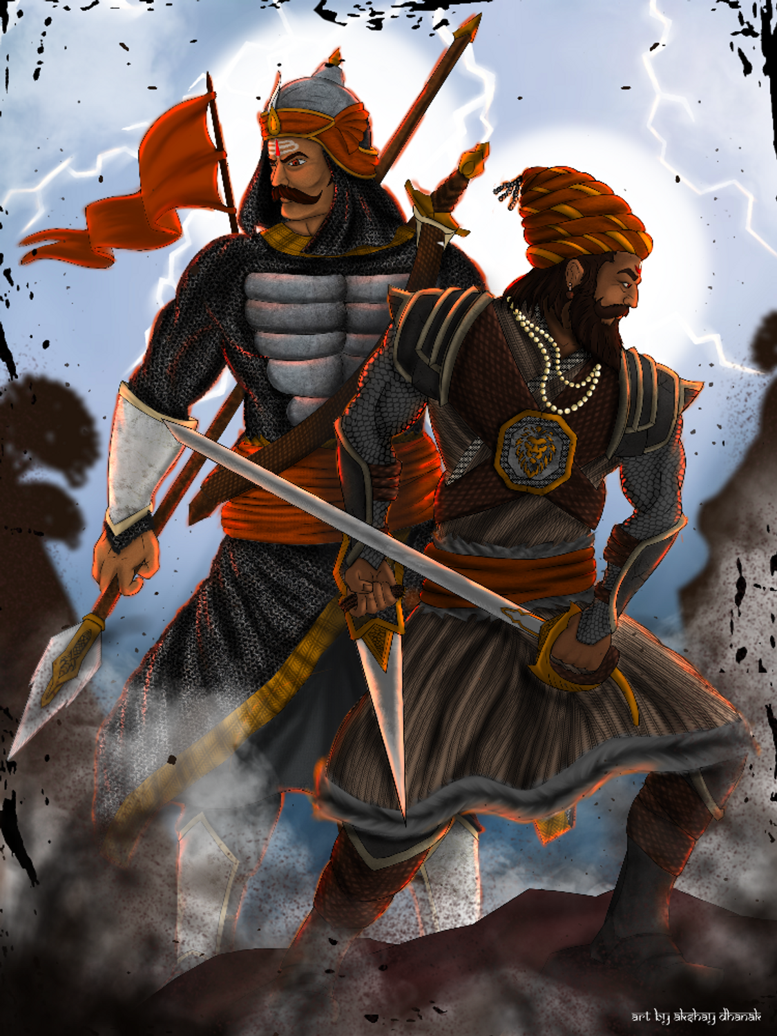 Buy Chhatrapati Shivaji Maharaj & Maharana Pratap The Great Warriors, Heroic, Dynamic Painting Online