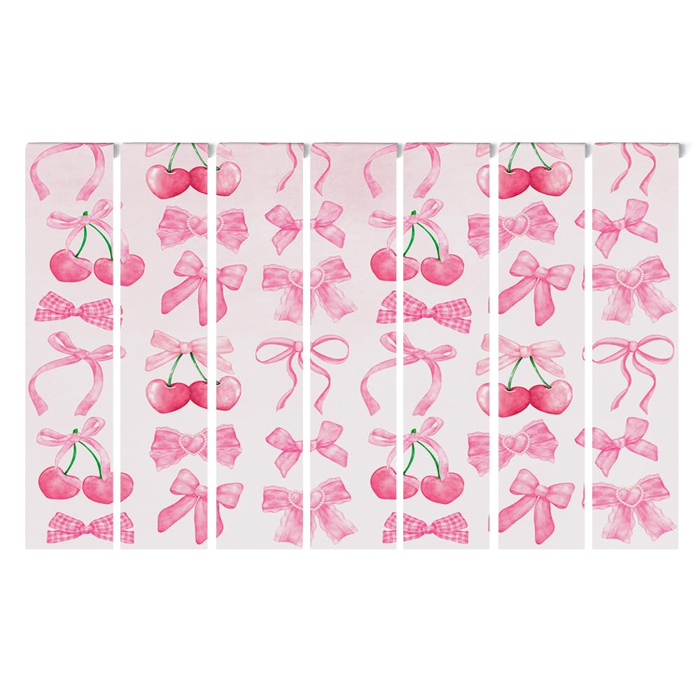Reateforin Pink Cherry Bows Wallpaper Bow Decor Coquette Wall Sticker Pink Bow Knot Wall Decal Nursery Room Mural Stickers for Girls Bedroom Party Nursery Decor Girl Room Wallpaper 98.4x137.8