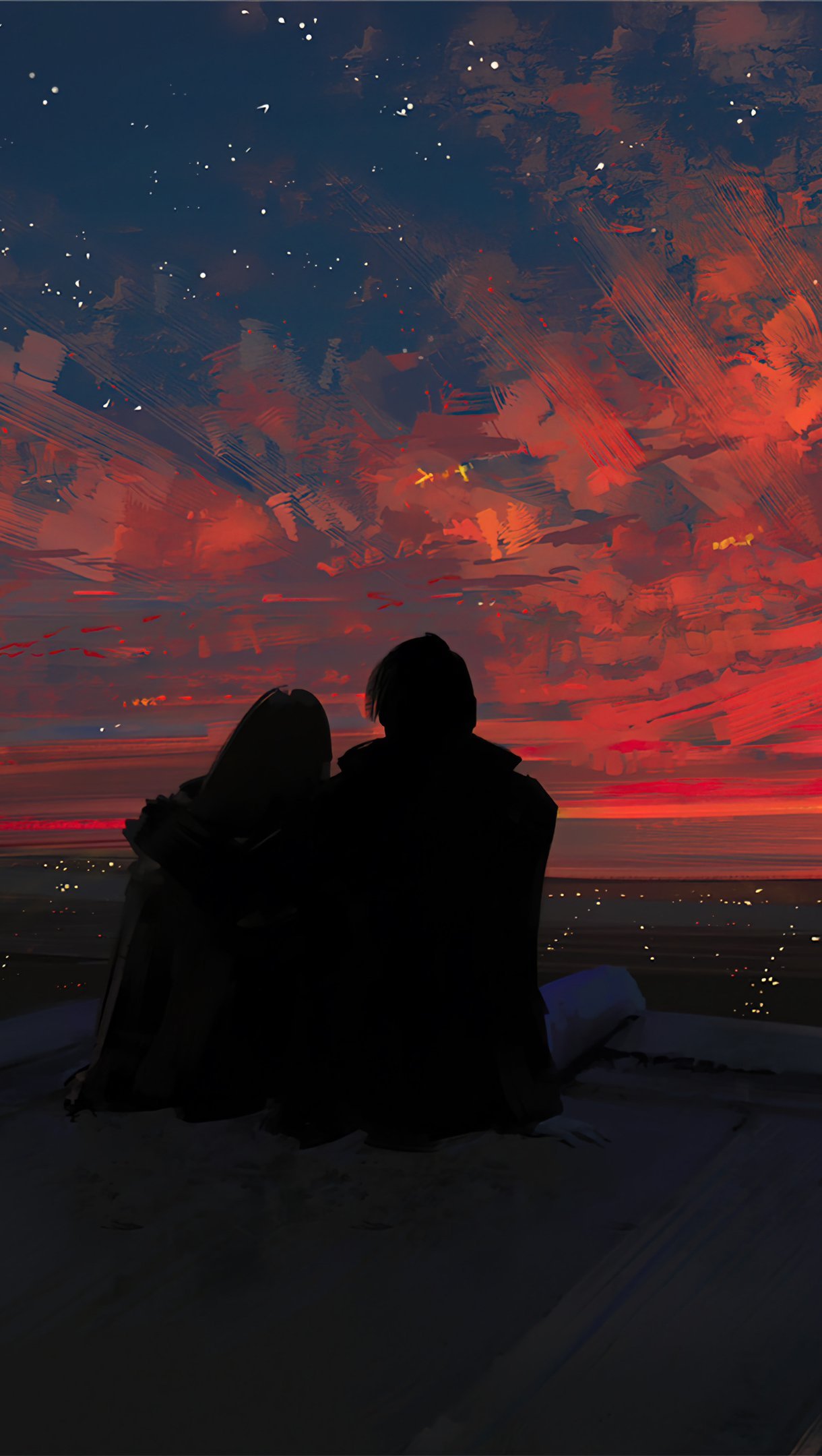 Couple silhouette watching sunset Aesthetic Wallpaper 4k for iPhone and Mobile Phone