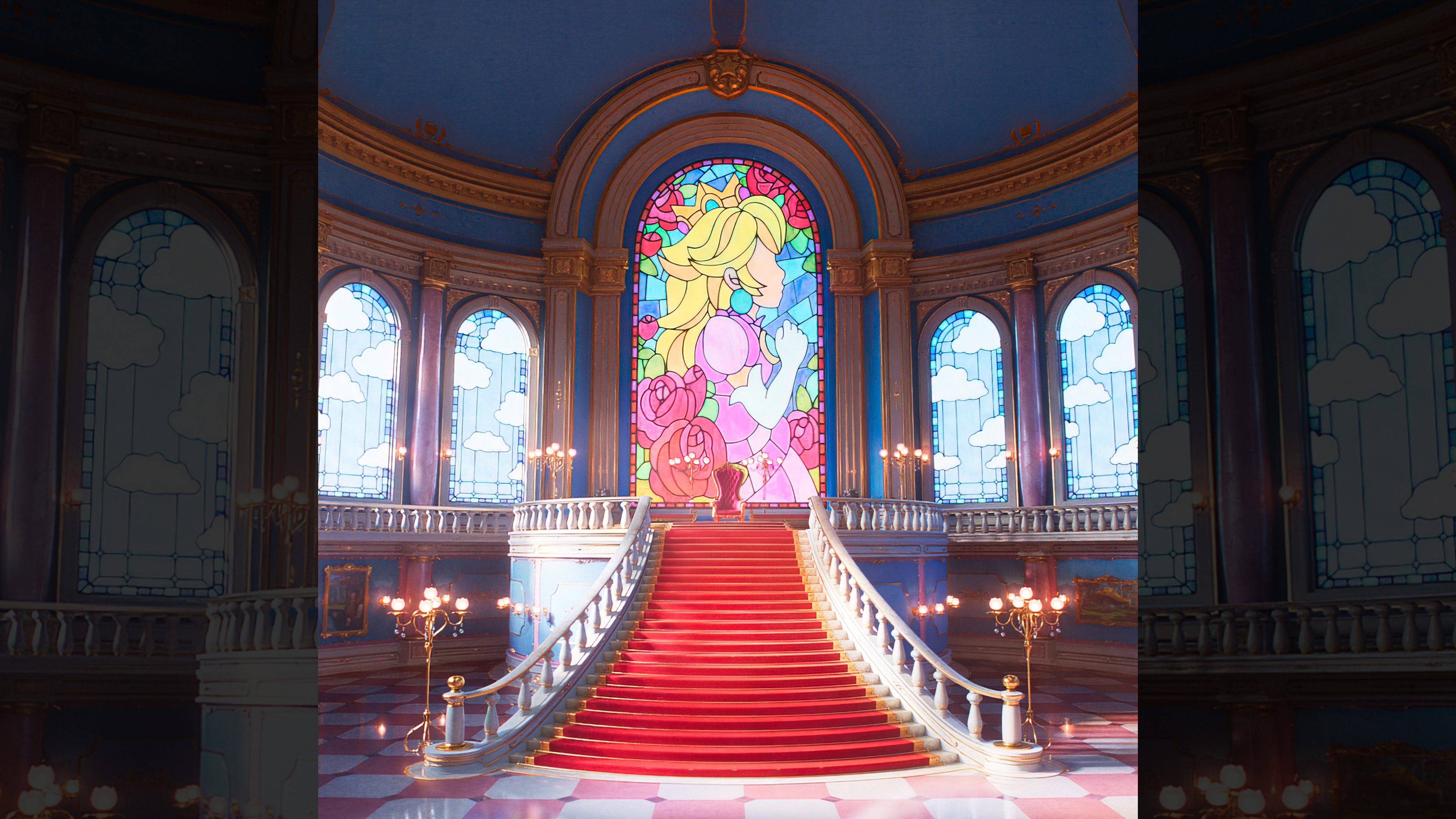 The Super Mario Bros. Movie Peach Castle Wallpaper with Monocle