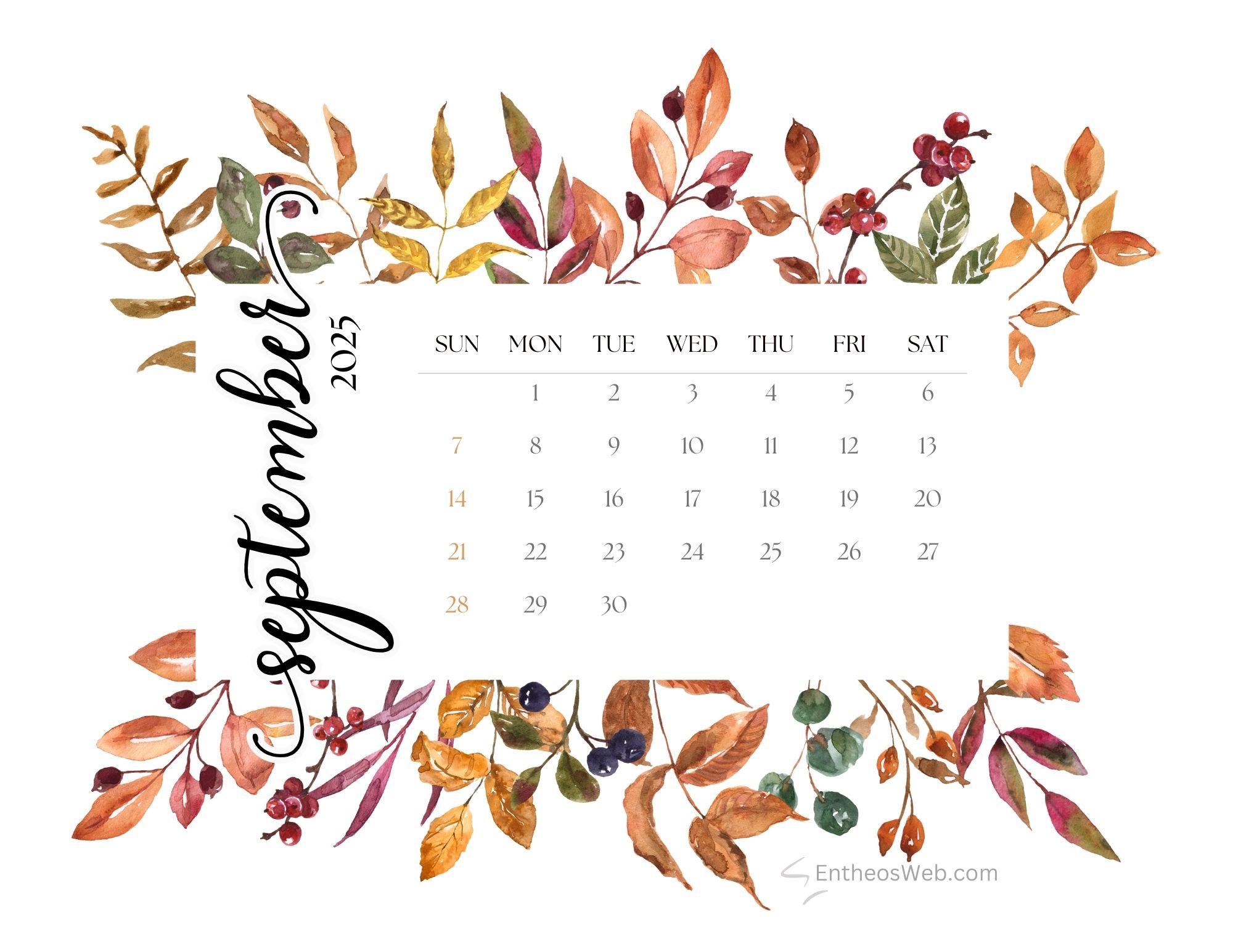 Free September 2025 Printable Calendar Downloads