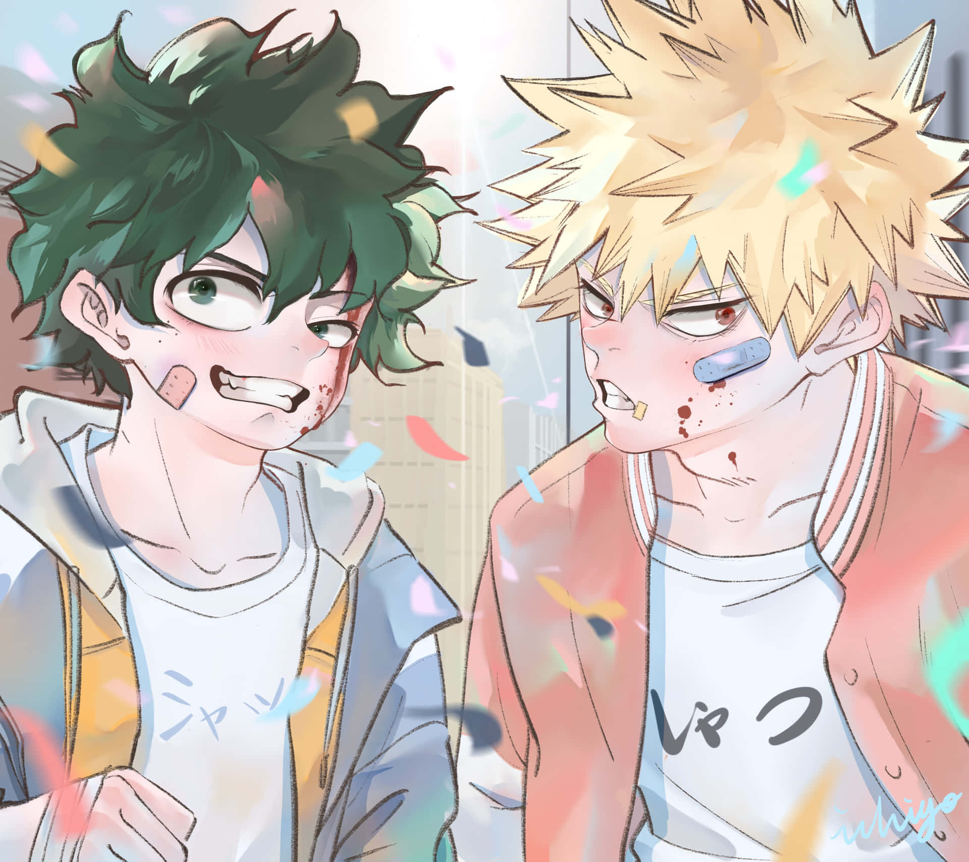 Download Cute Deku And Bakugou Wounded Faces Picture