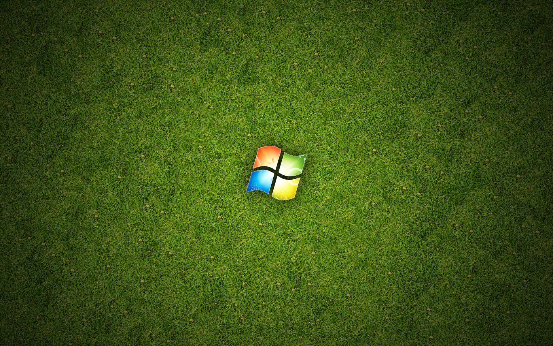 Windows 10 logo on a green lawn Desktop wallpaper 1366x768