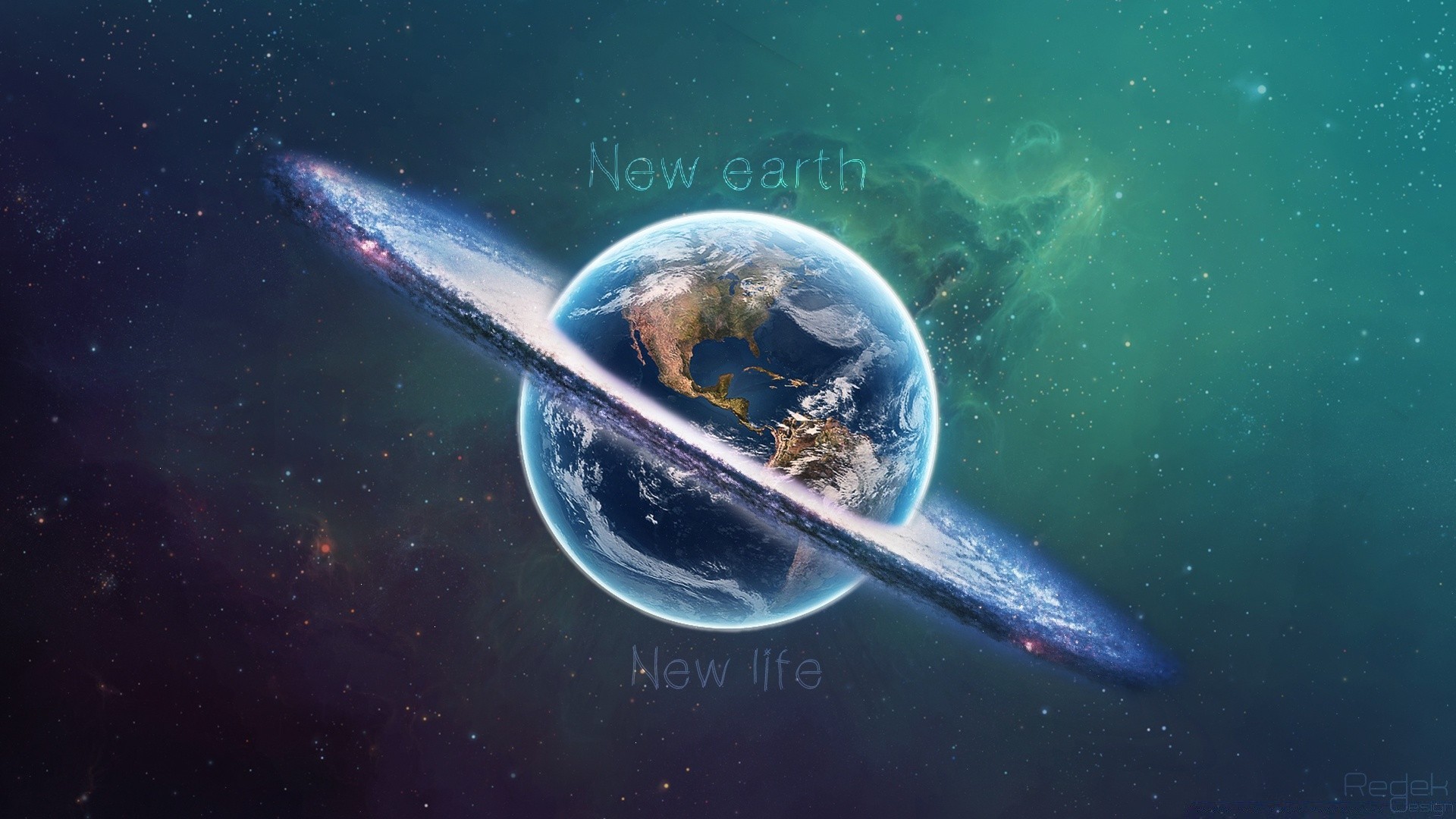 Cosmic view of the earth with rings like Saturn