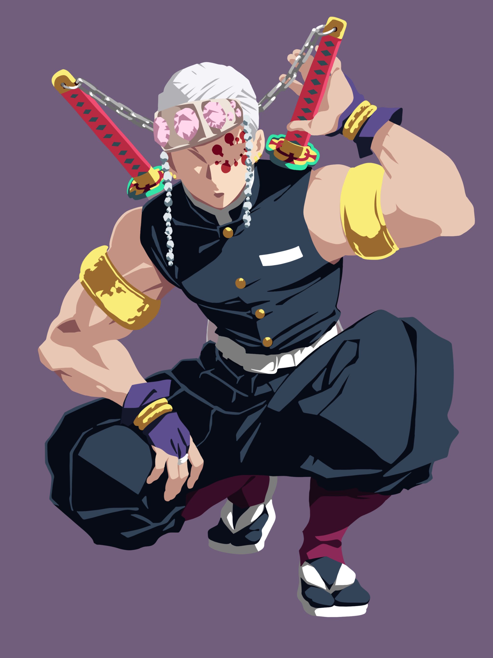 Phone wallpaper: Tengen Uzui, Demon Slayer: Kimetsu No Yaiba, Anime, Minimalist, Kimetsu No Yaiba 1429560