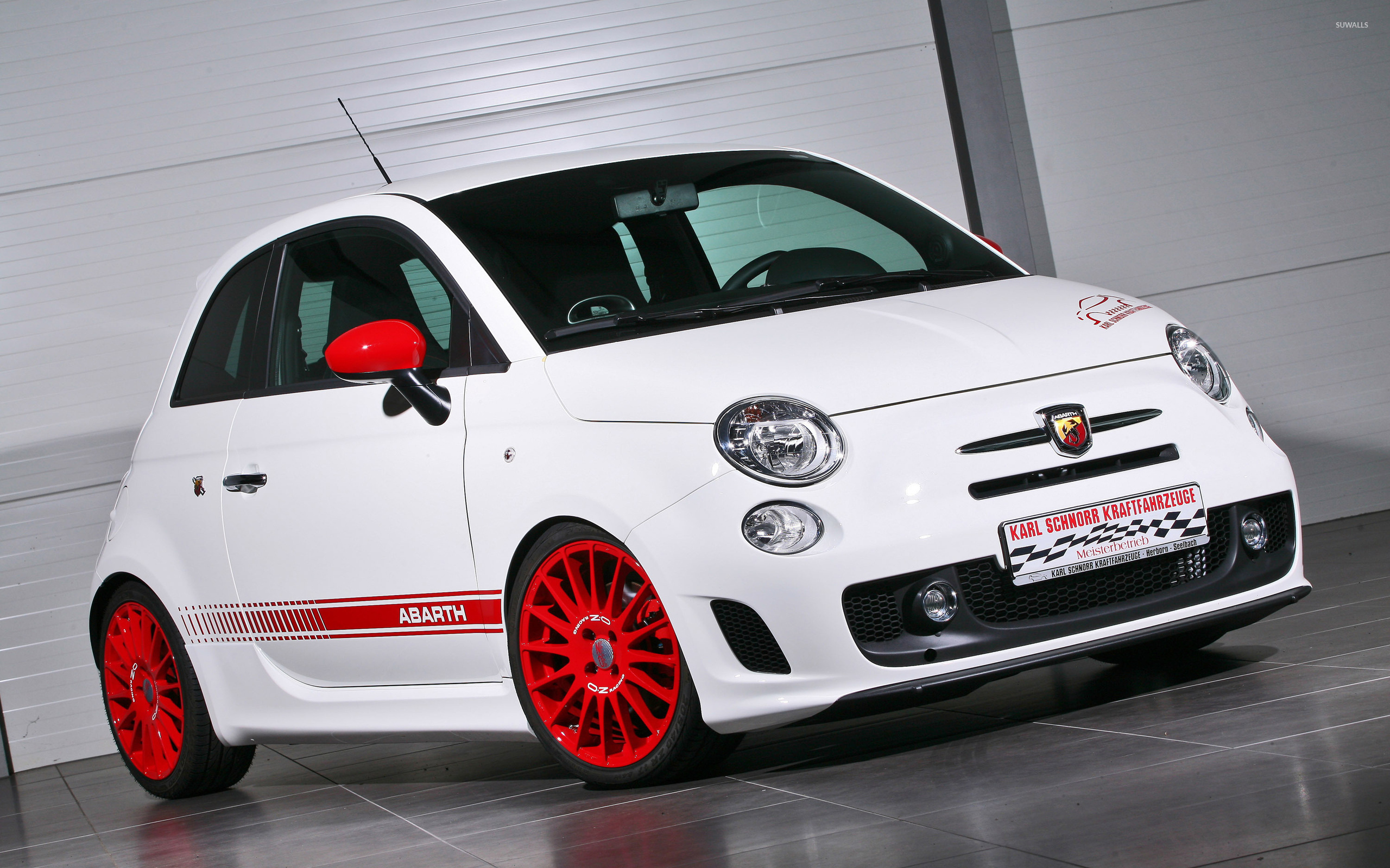 White Abarth Fiat 500 front side view wallpaper wallpaper