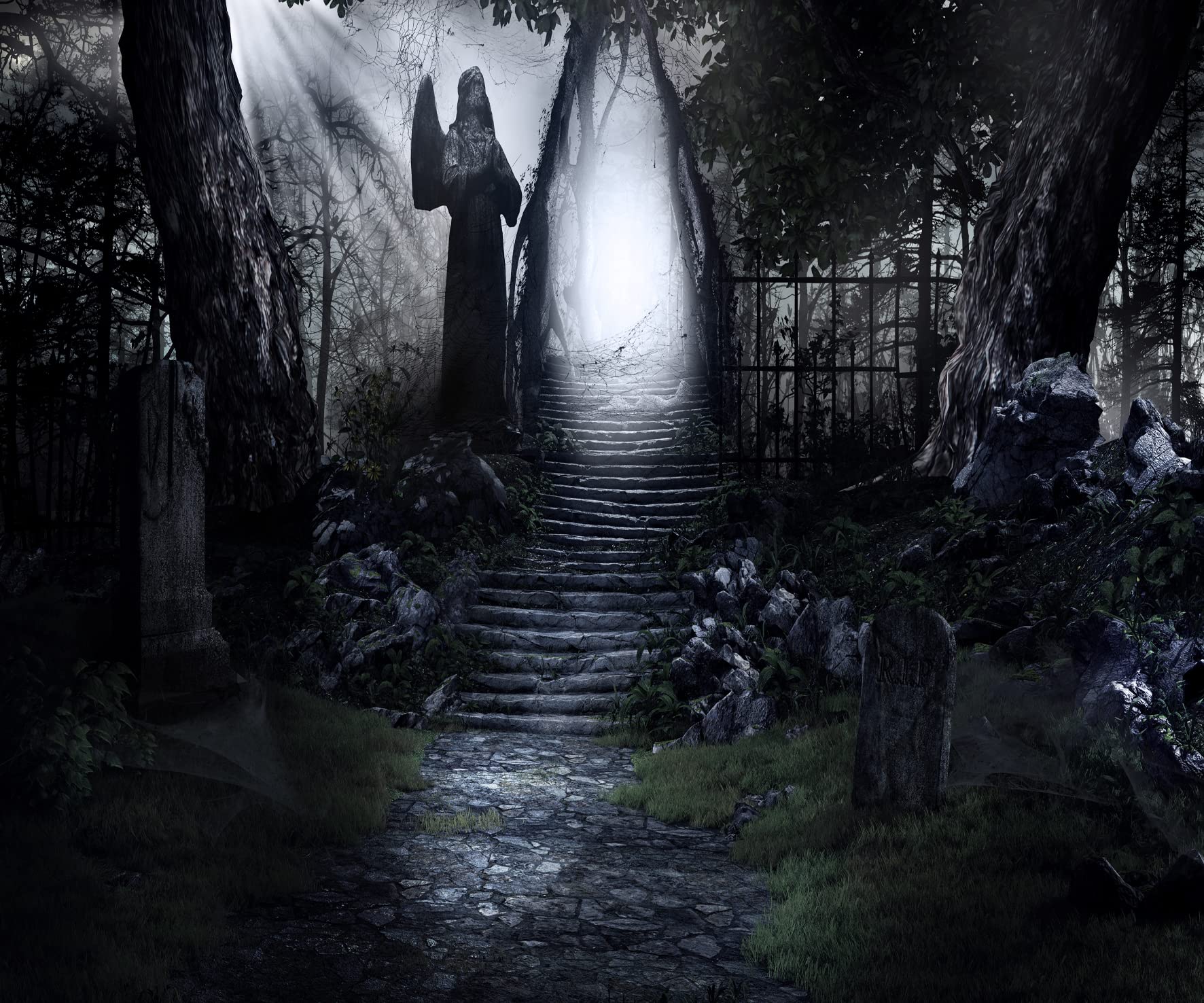 Amazon.co.jp: SADFA 10x8ft Halloween Cemetery Background Scary Gothic Landscape Gloomy Tombstone Photography Background Dark Forest Halloween Party Decoration Banner Vinyl Wallpaper Photography Studio Props