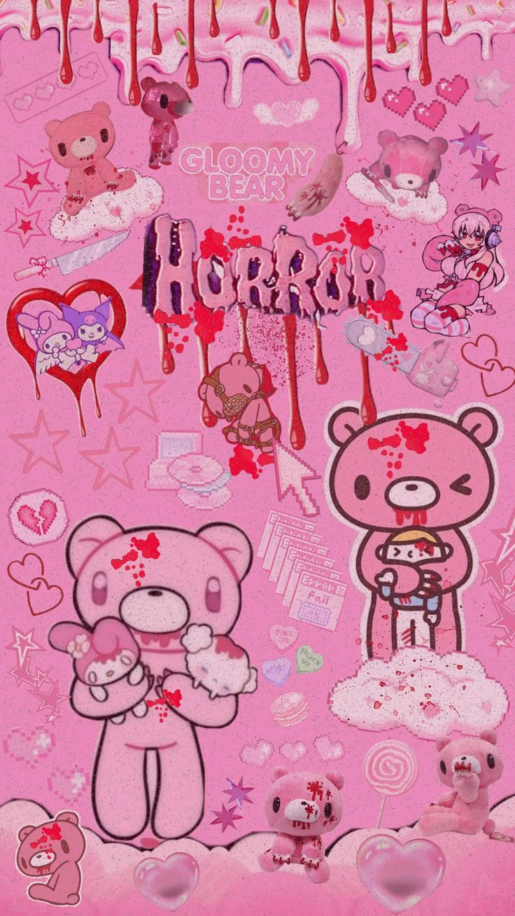 gloomybear #gloomy #gorecute #pink #pixel #bear #creepycute #gloomycoquette #mymelody. Cute anime wallpaper, Wallpaper iphone cute