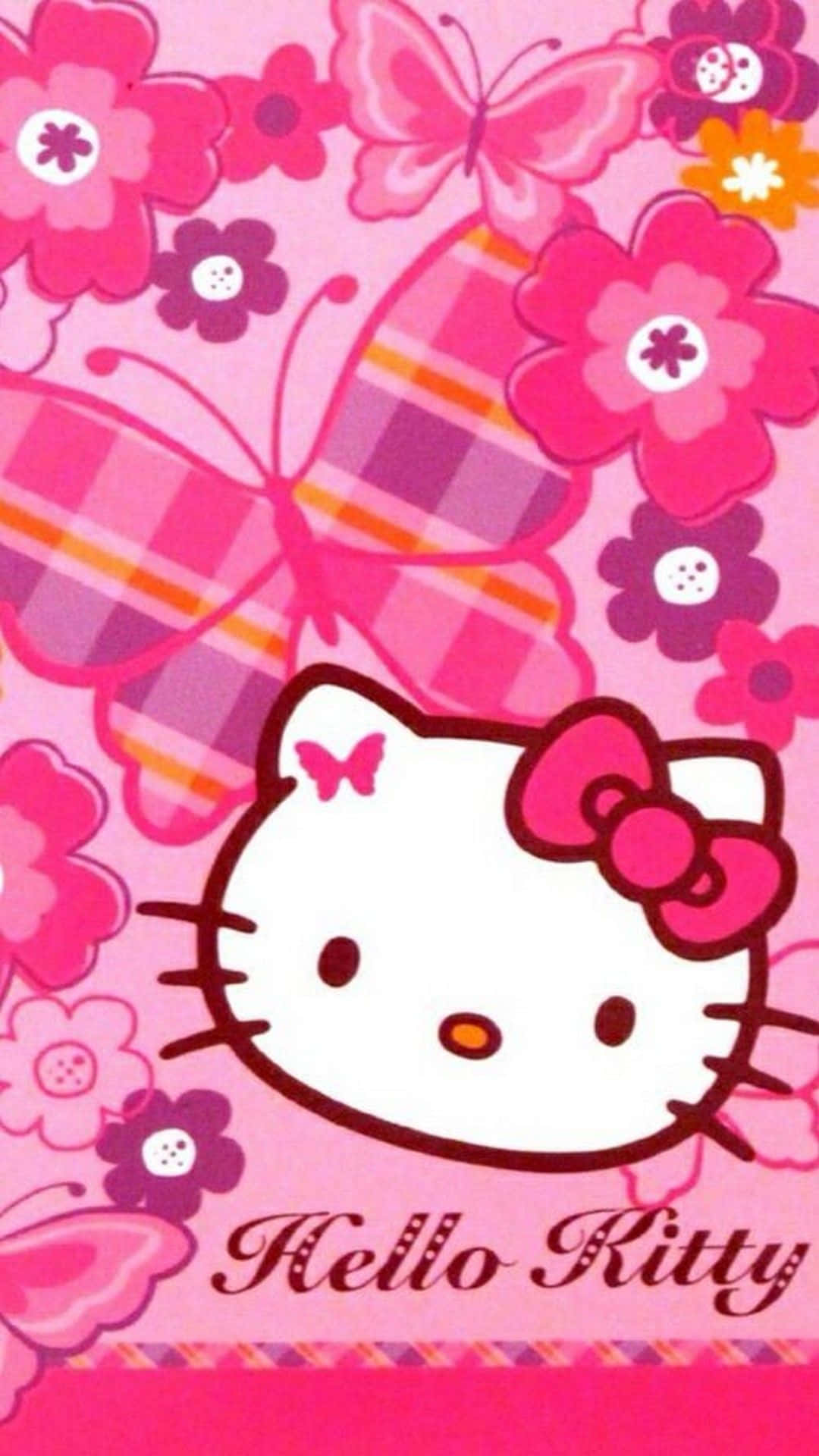 Download Cute Pink Hello Kitty Butterfly Flowers Wallpaper