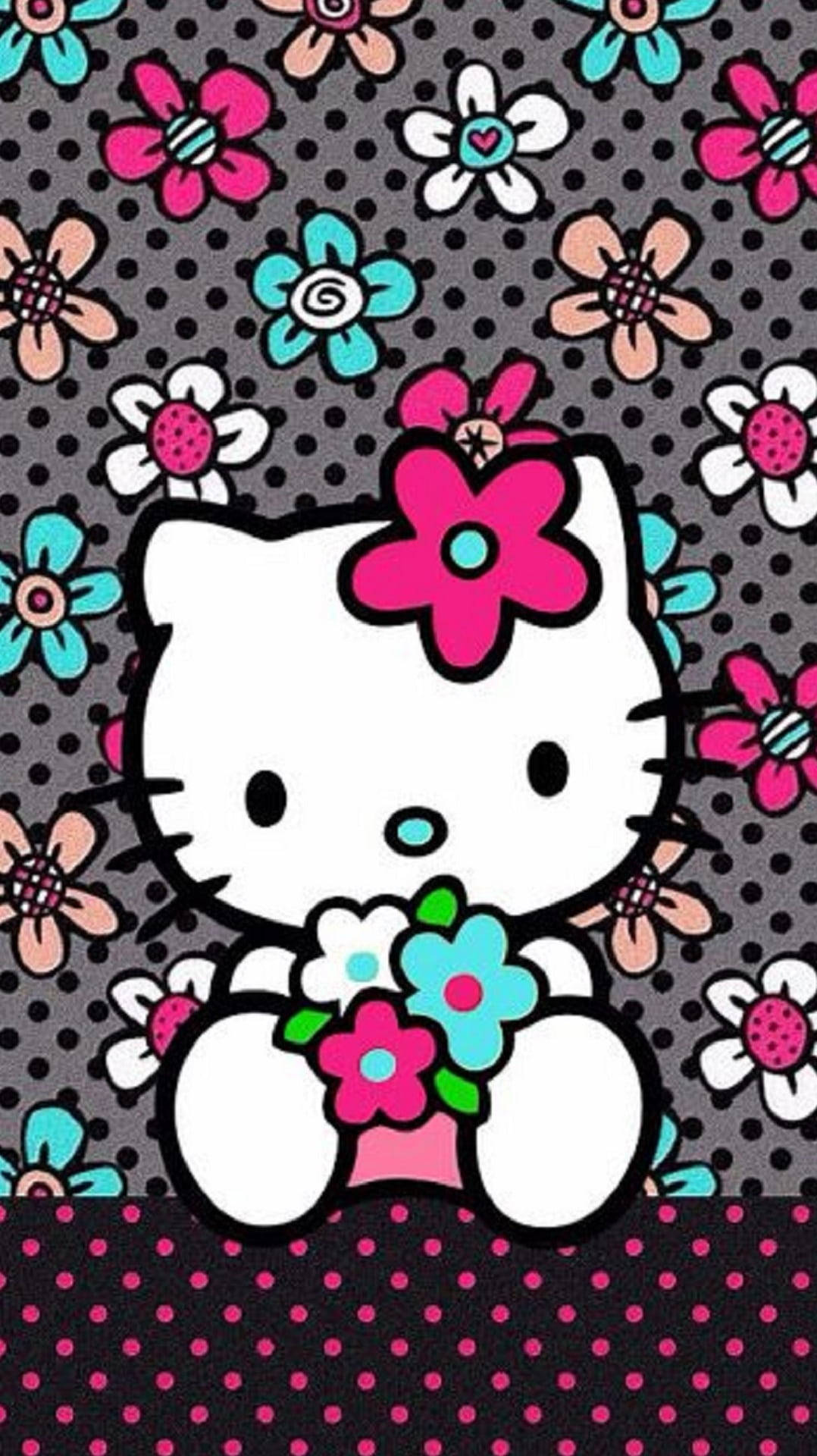Download Black Hello Kitty With Flowers Wallpaper