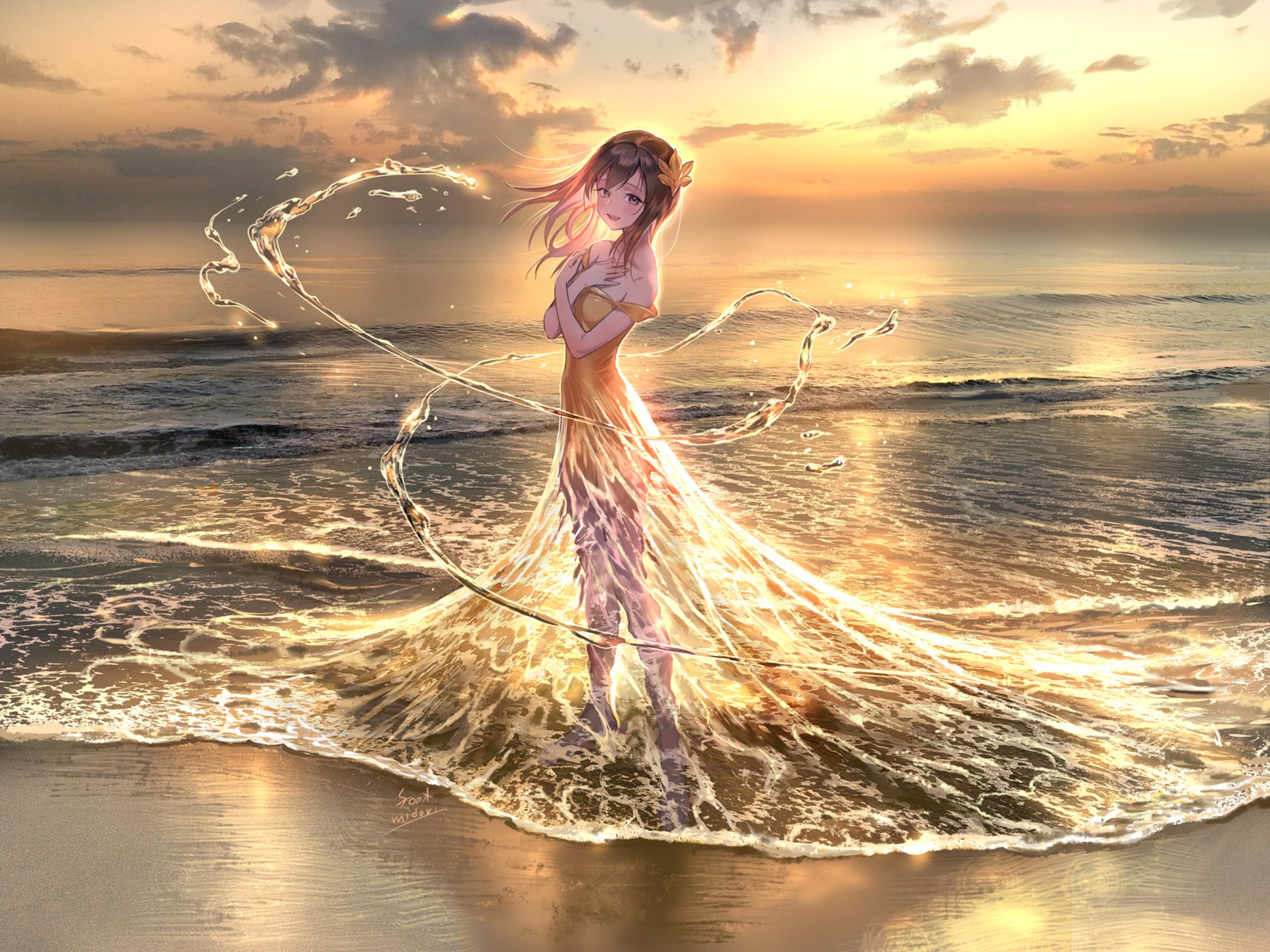 Sunset Beach Anime HD Wallpaper by 碧風羽