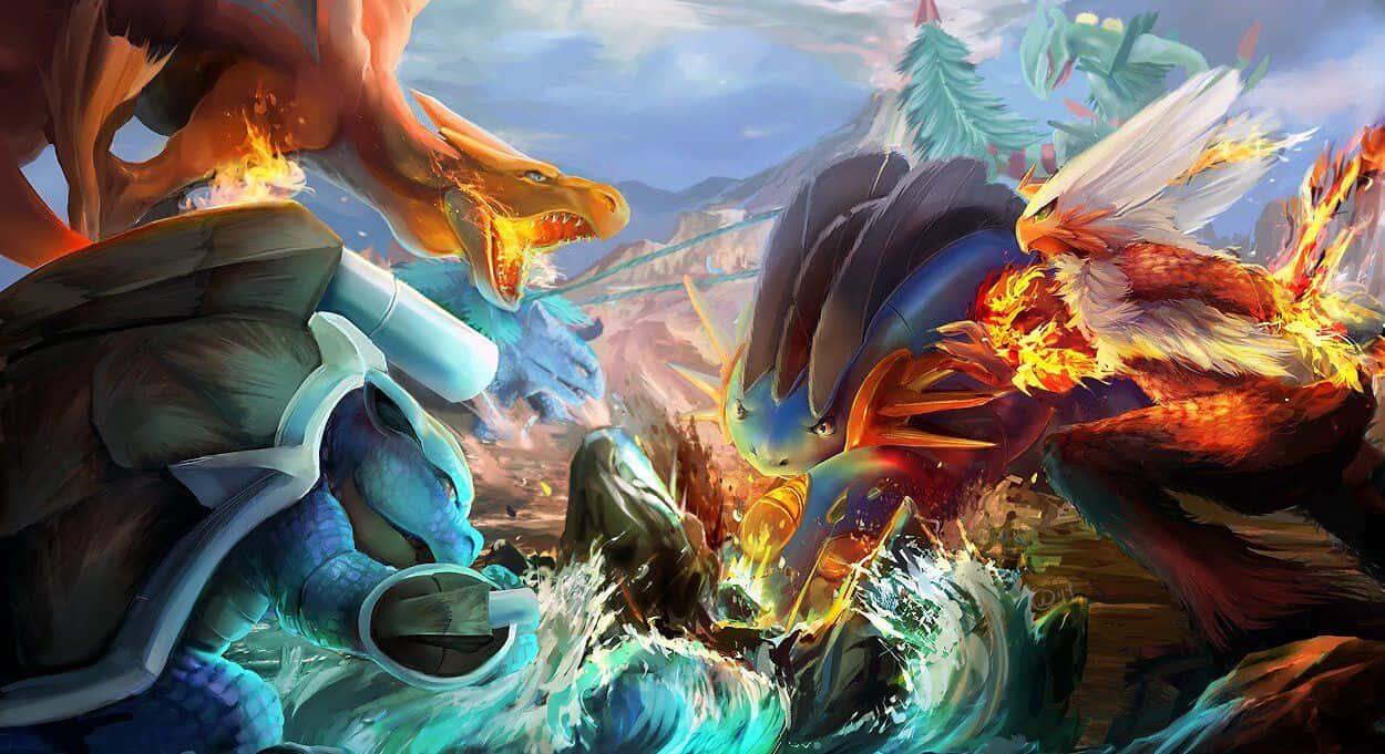 Download Animated Fire And Water Pokemon Battle Background