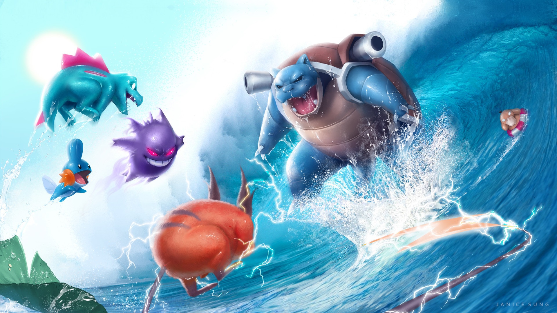 Wallpaper anime, art, battle, pokemon, Janice Sung, Pokemon Battle for mobile and desktop, section арт, resolution 1920x1080