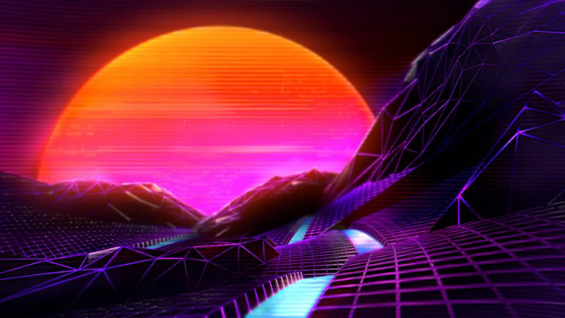 Dark Pink Moon Synthwave Lines HD Synthwave Wallpaper