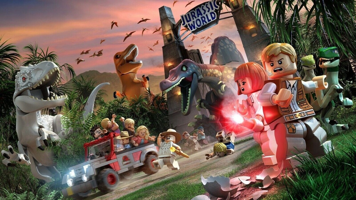 Lego Jurassic WORLD DINOSAUR CAR BOYS ROOM WALL ART COVERING 30x20 Inch Canvas