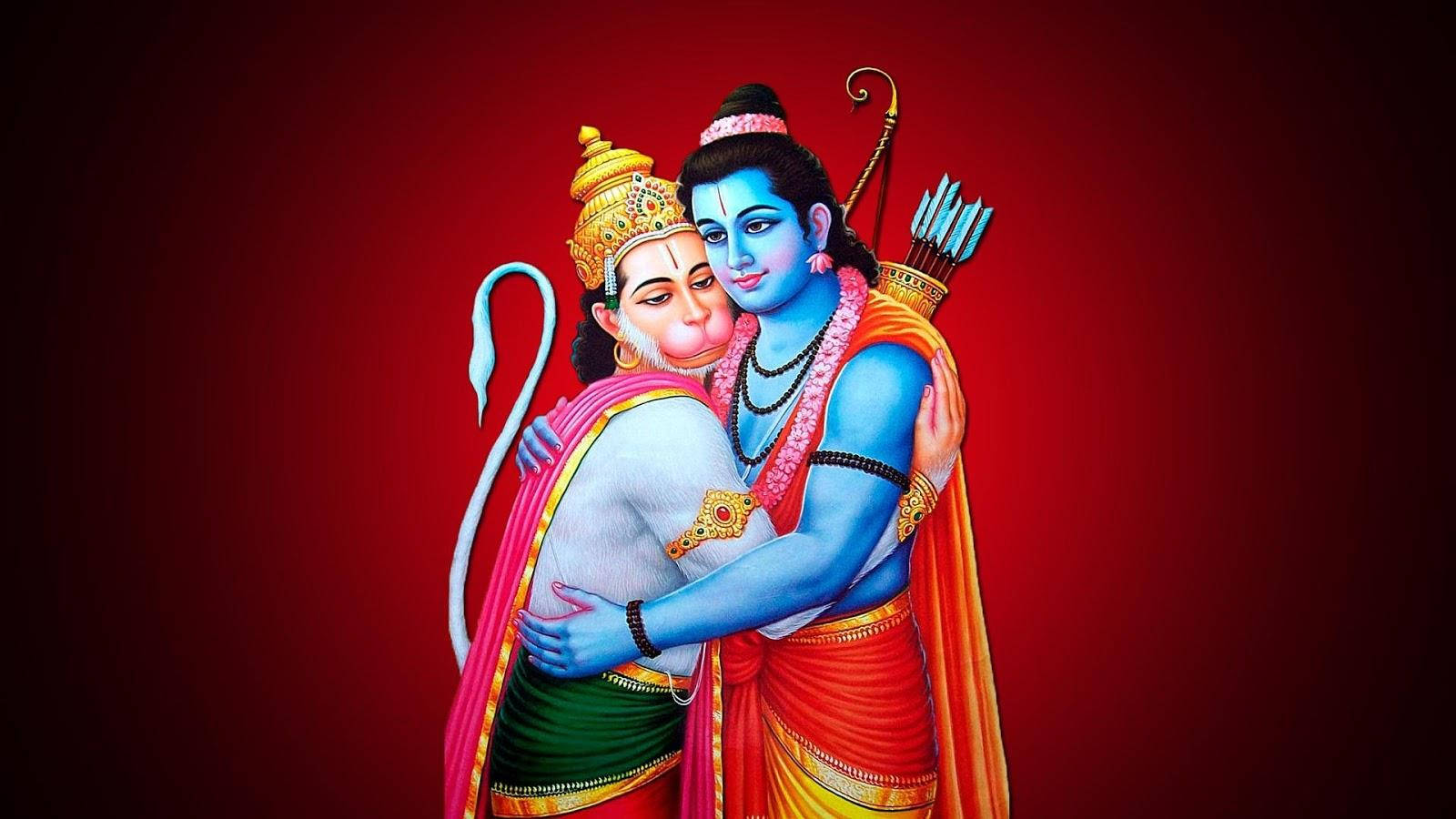 Download Hanuman And Rama Hugging HD Wallpaper