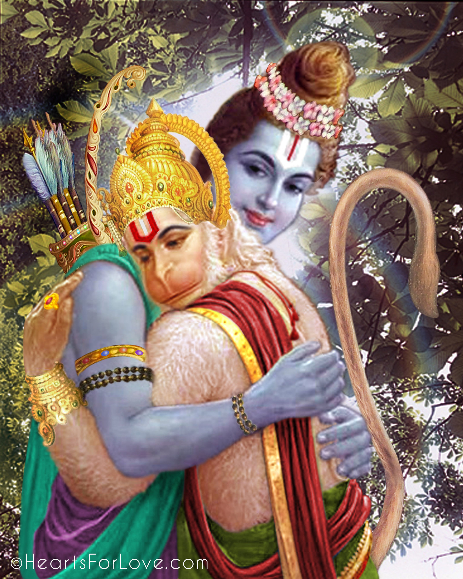 Rama and Hanuman, Divinity in Action, Fine Art Print, 5x7 inches