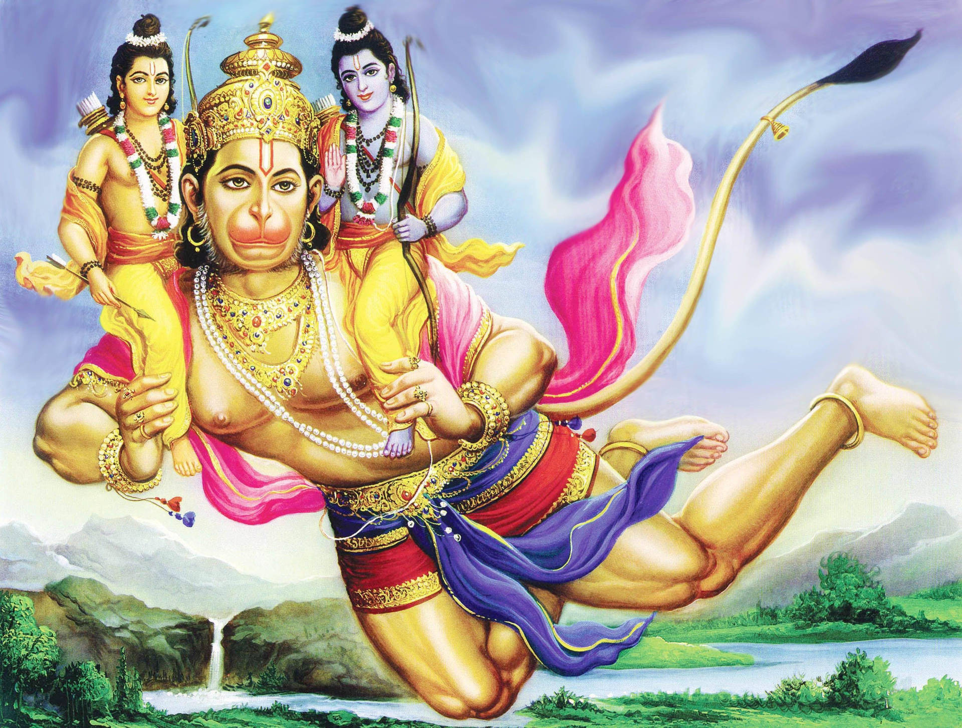 Download Lord Hanuman Rama And Lakshmana 3D Wallpaper