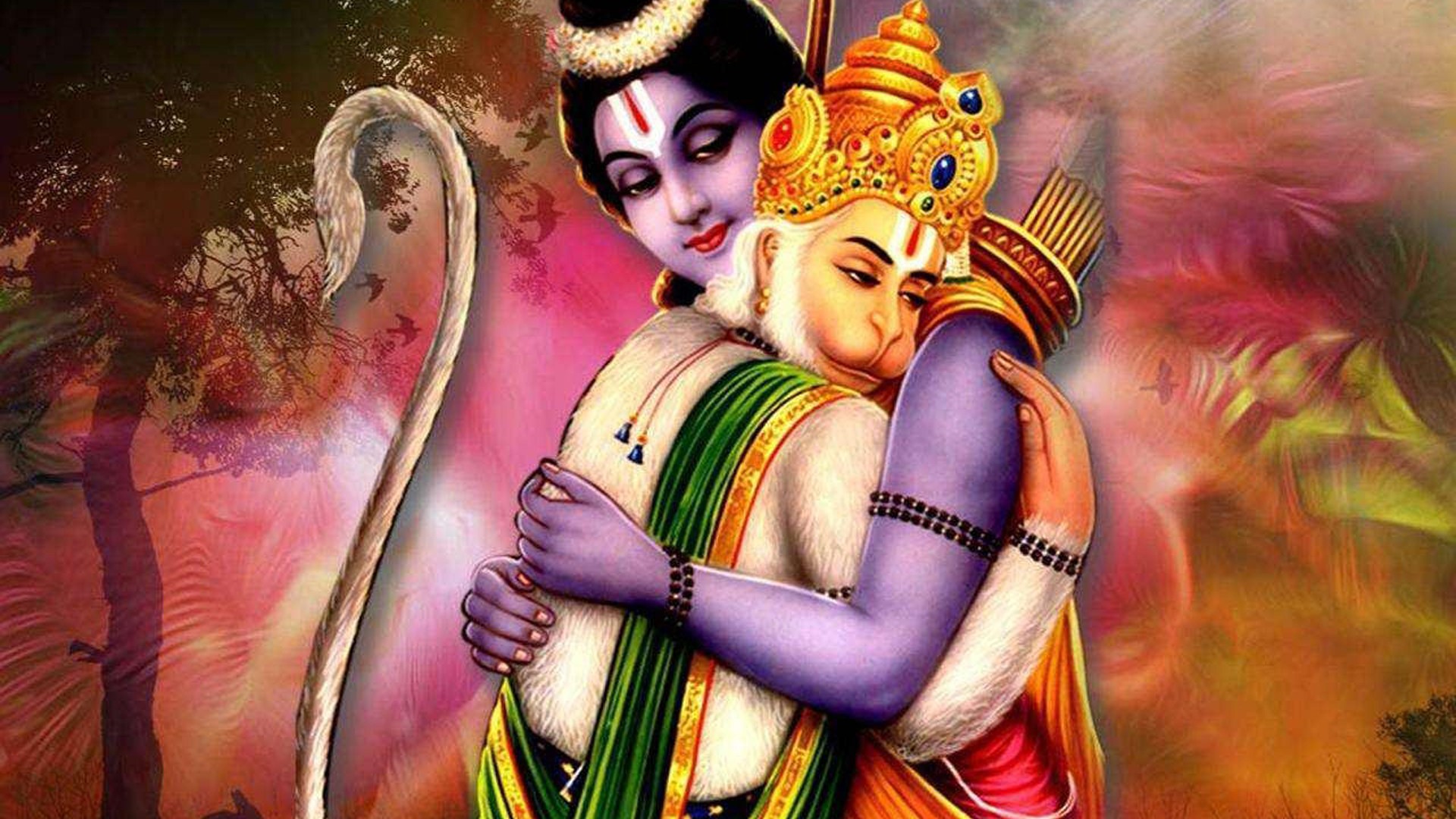Hanuman And Rama Hugging HD Hanuman Wallpaper
