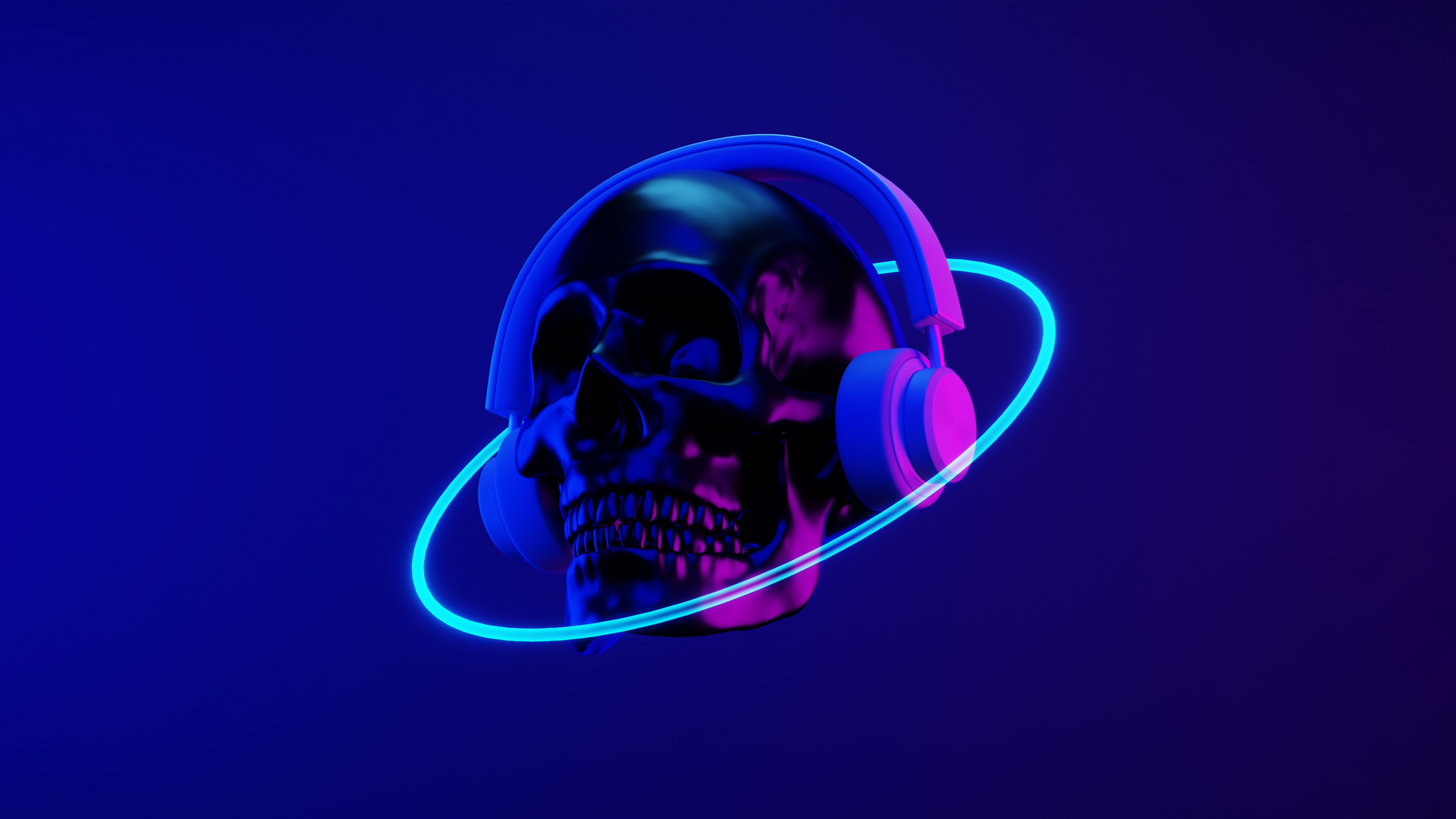 Dubstep Wallpaper 4K, Skull, Headphones, Neon art