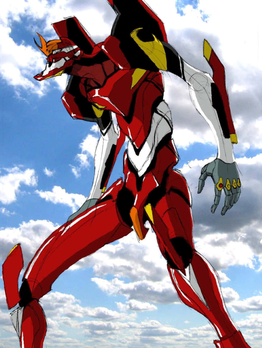 Download EVA Unit 02 In Action, Battling Amidst A City Backdrop. Wallpaper