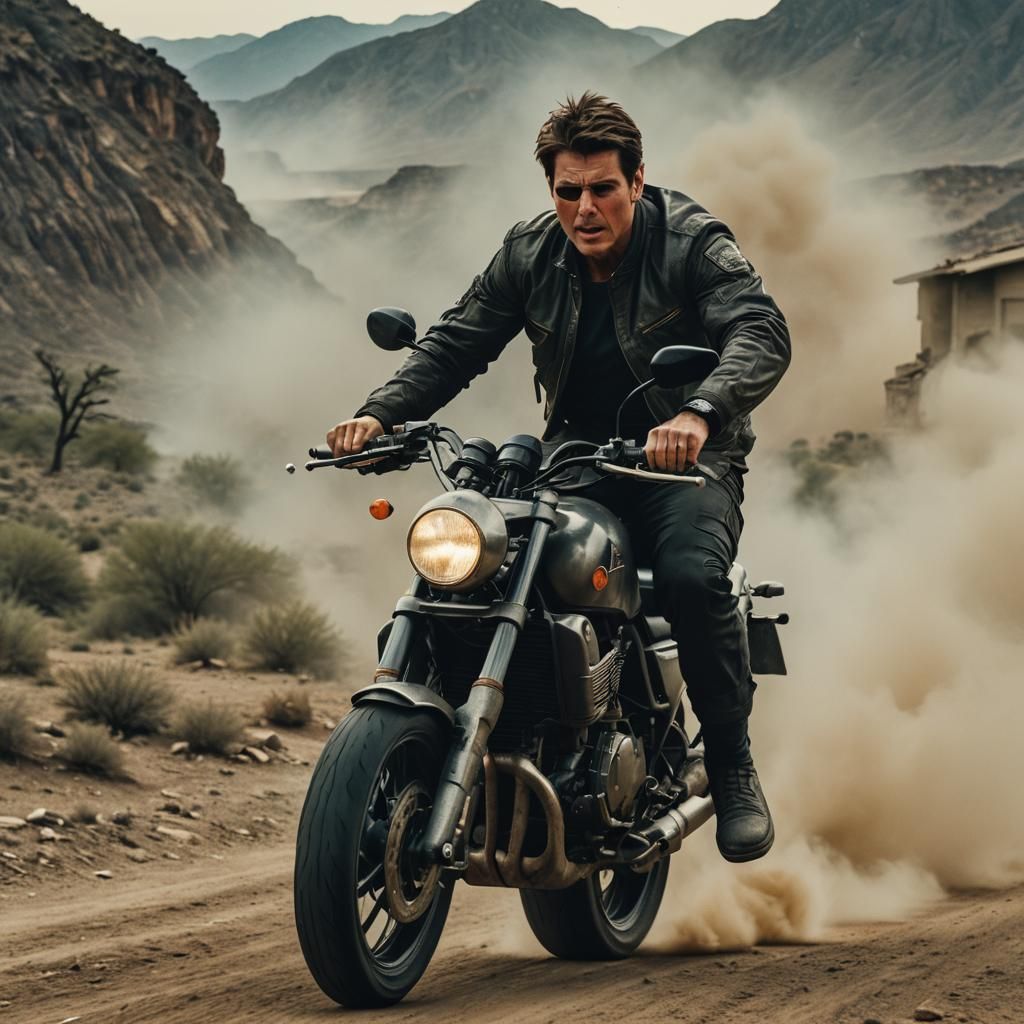 Tom cruise doing a motorcycle stunt