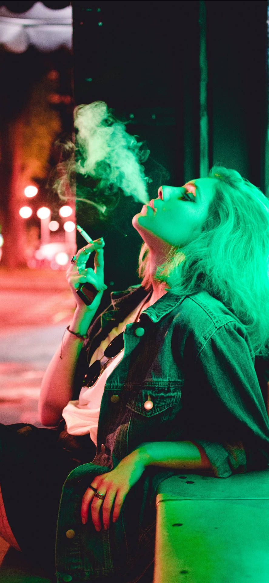 Download Woman Smoking Dark Neon iPhone Wallpaper