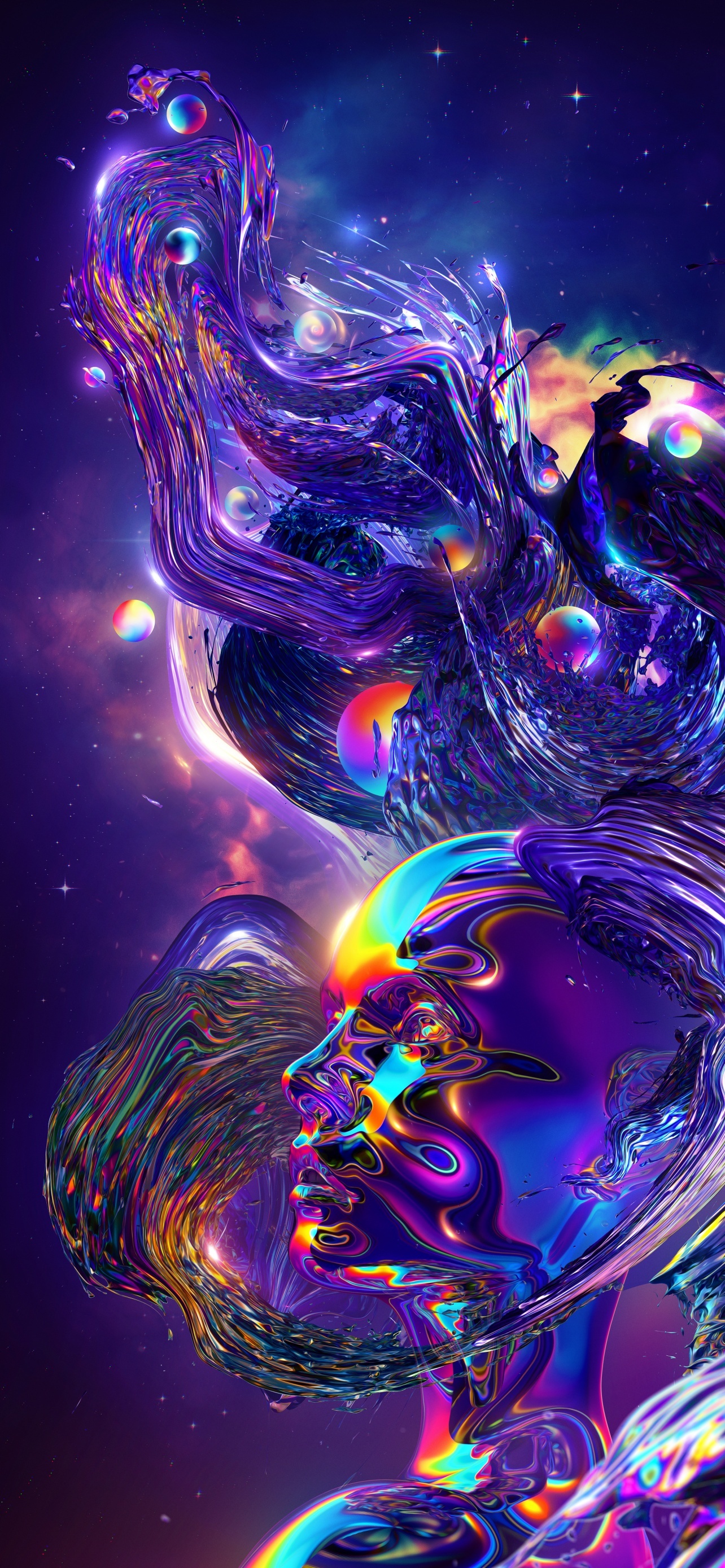 Woman Dream Space Psychedelic Rainbow Colorful Vivid 3D