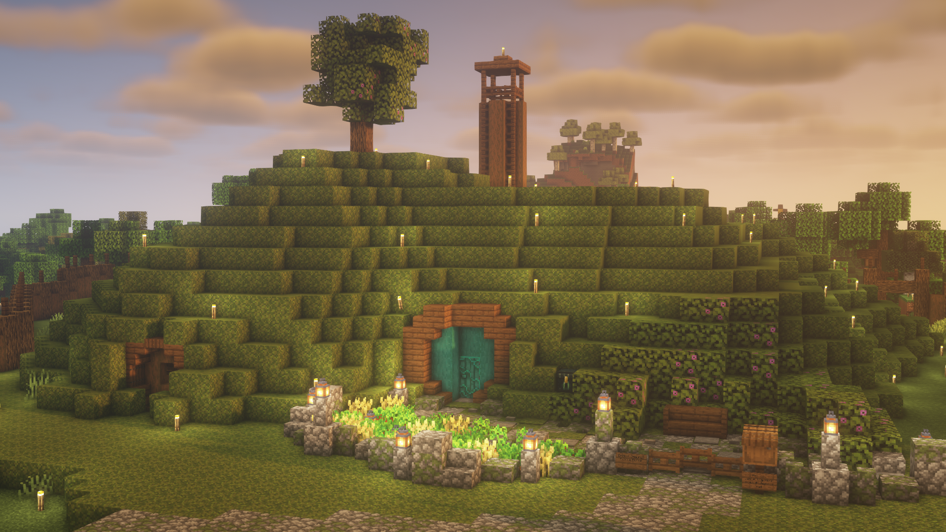 A nice picture of my hobbit hole (starter) base I took to use as a desktop background!