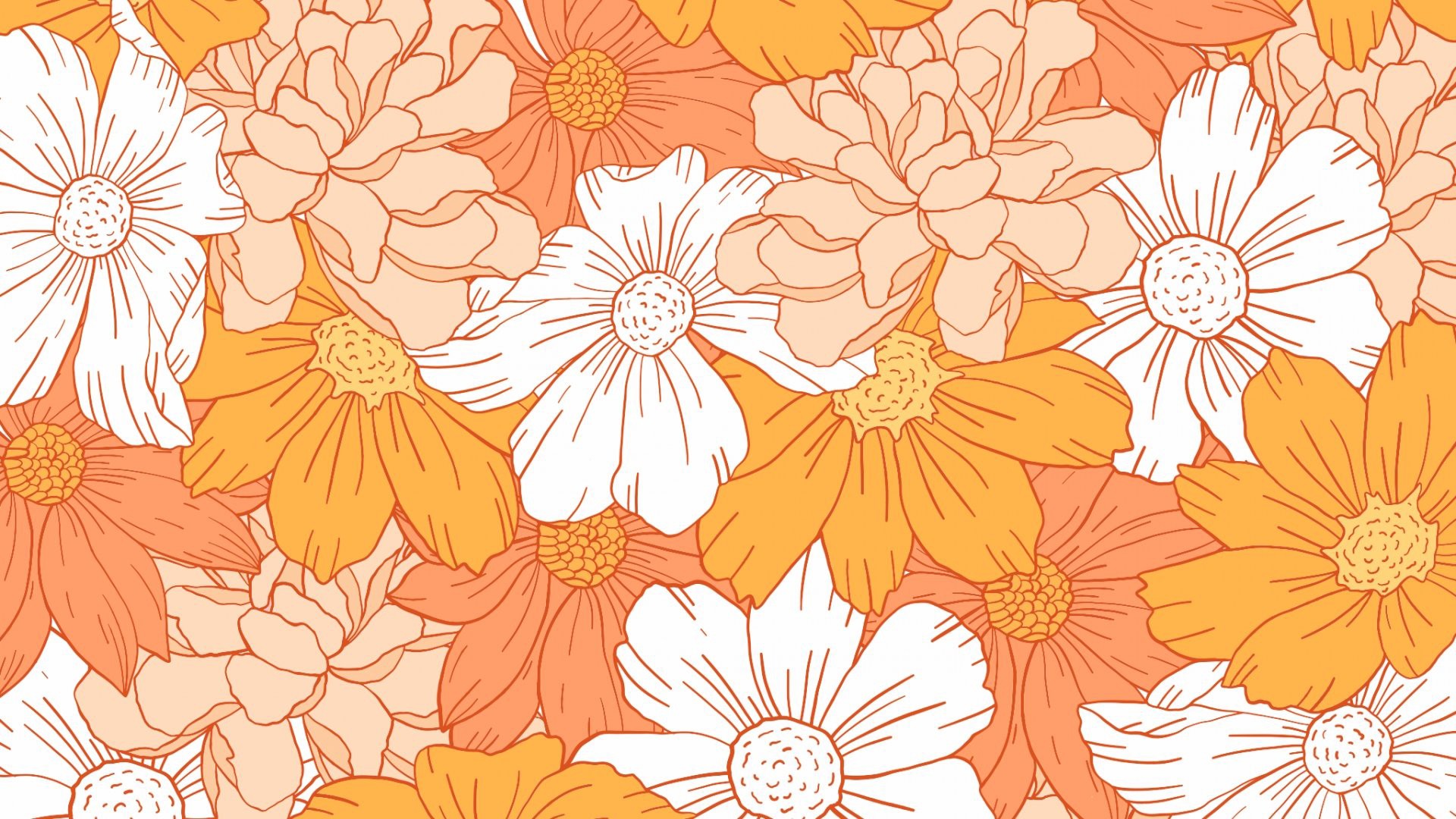 Orange Flowers Drawing HD Orange Aesthetic Wallpaper