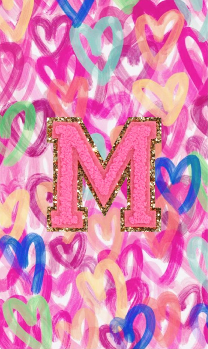 Pretty Pink Wallpaper with Letter M and Hearts