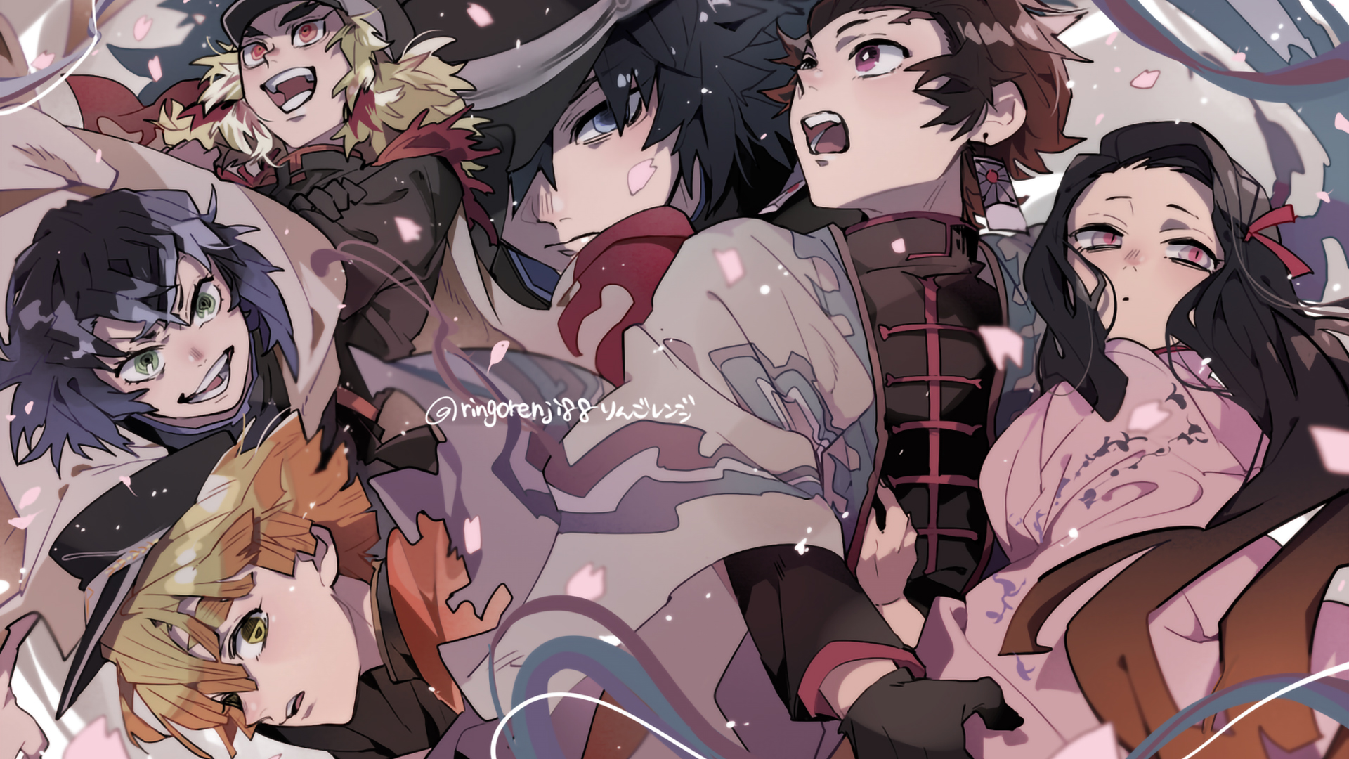 Demon Slayer Giyuu Tomioka Inosuke Hashibira Kyojuro Rengoku Muichiro Tokito Nezuko Kamado Tanjirou Kamado Zenitsu Agatsuma HD Anime Wallpaper